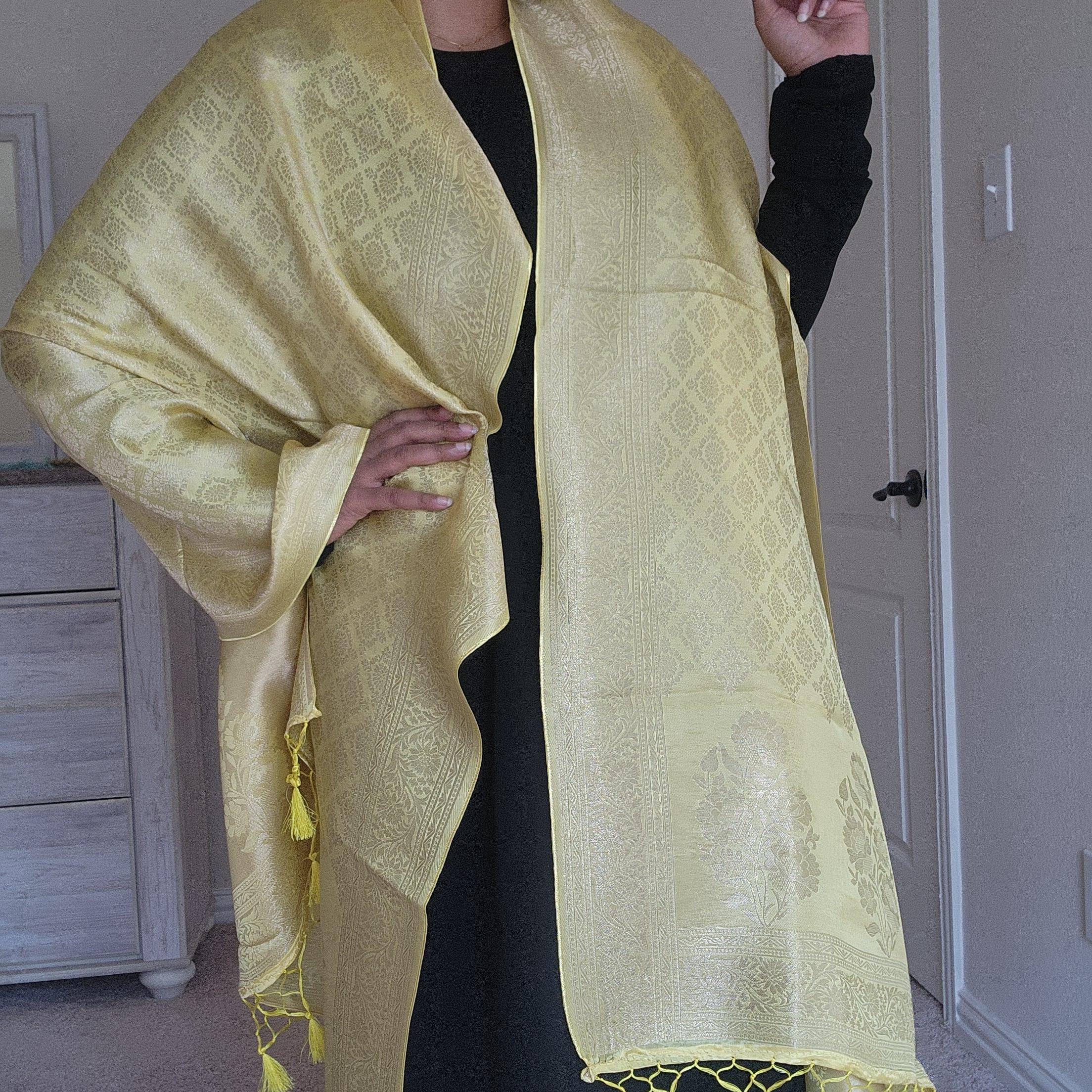 Banarasi Katan Silk Handwoven Dupatta in Lemon Yellow