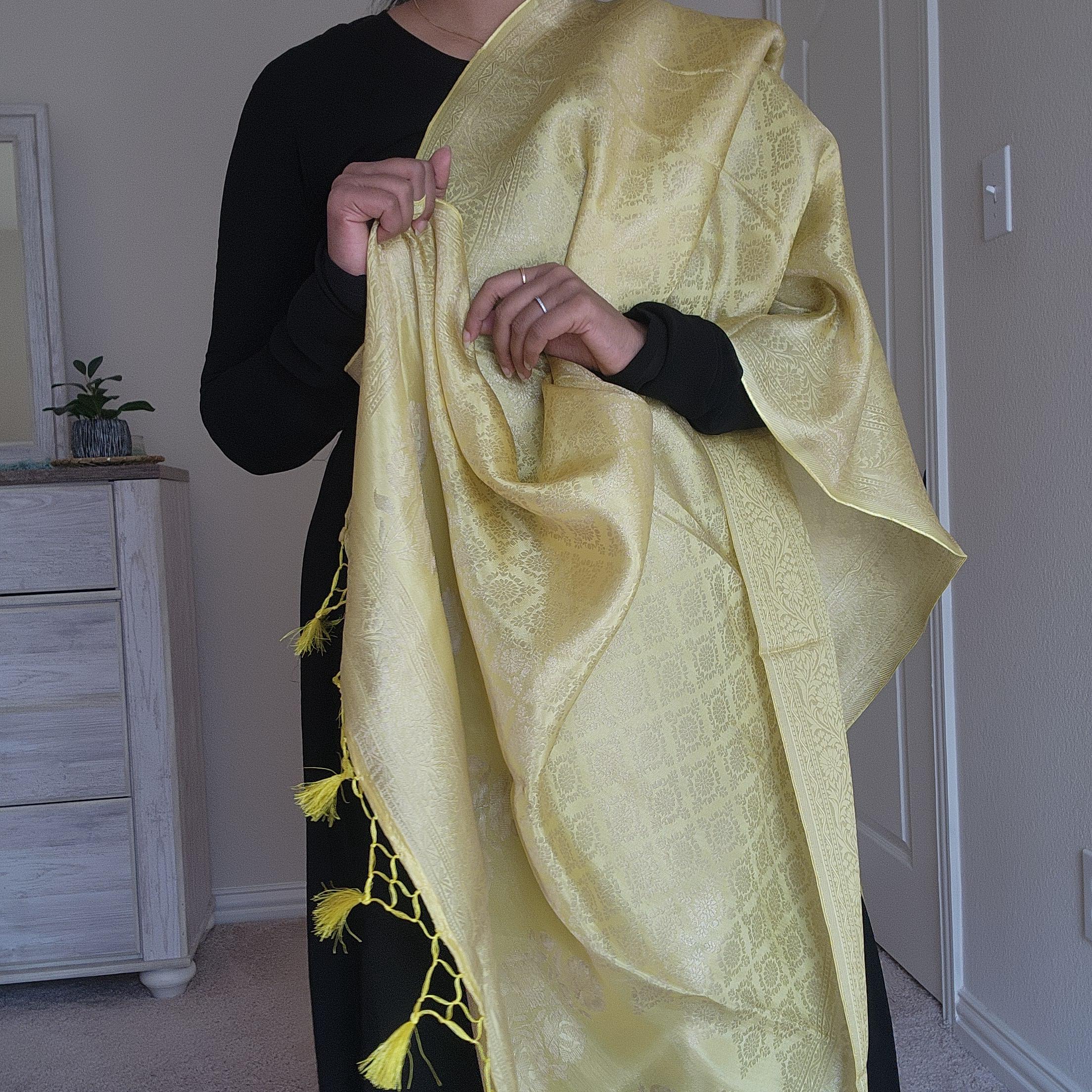 Banarasi Katan Silk Handwoven Dupatta in Lemon Yellow