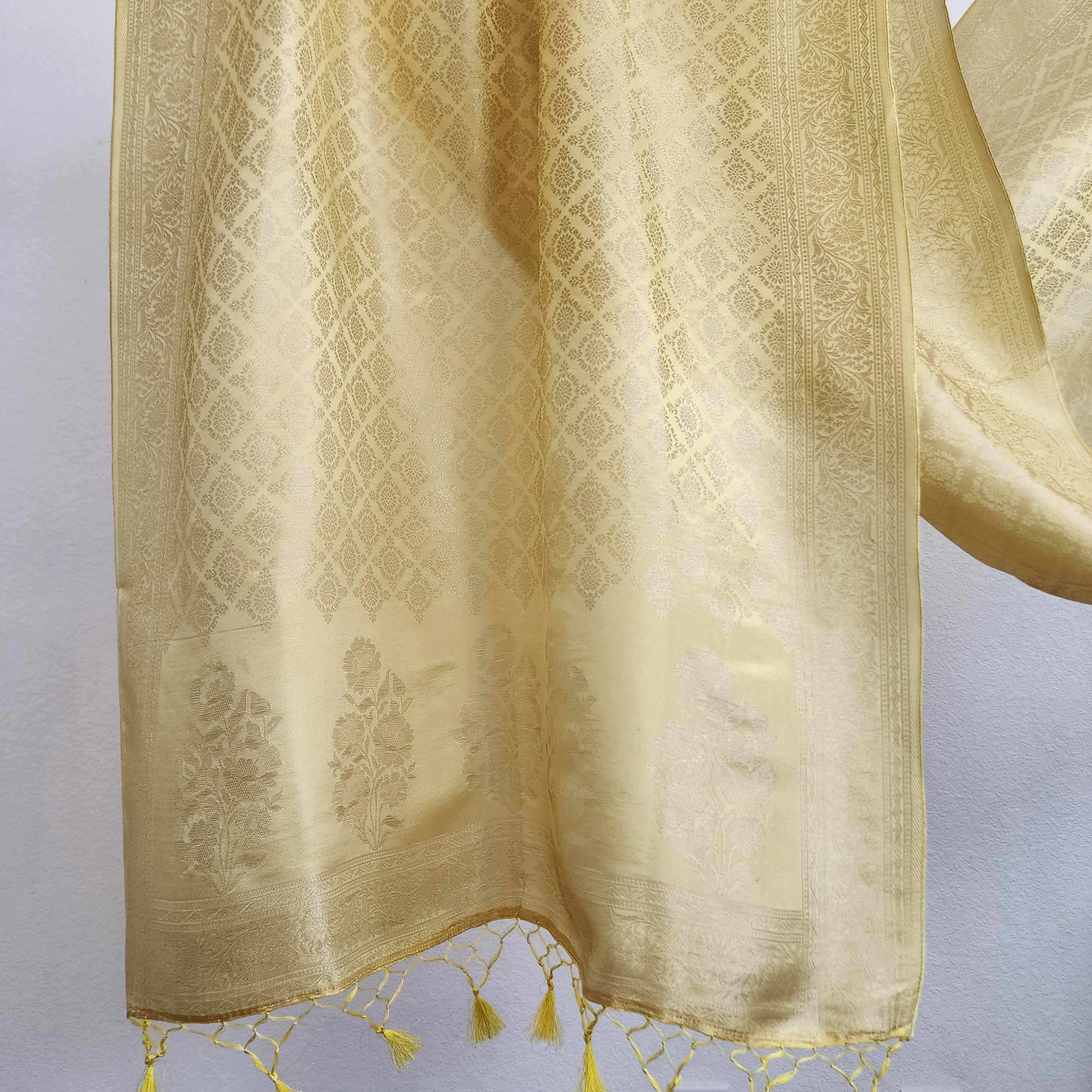 Banarasi Katan Silk Handwoven Dupatta in Lemon Yellow