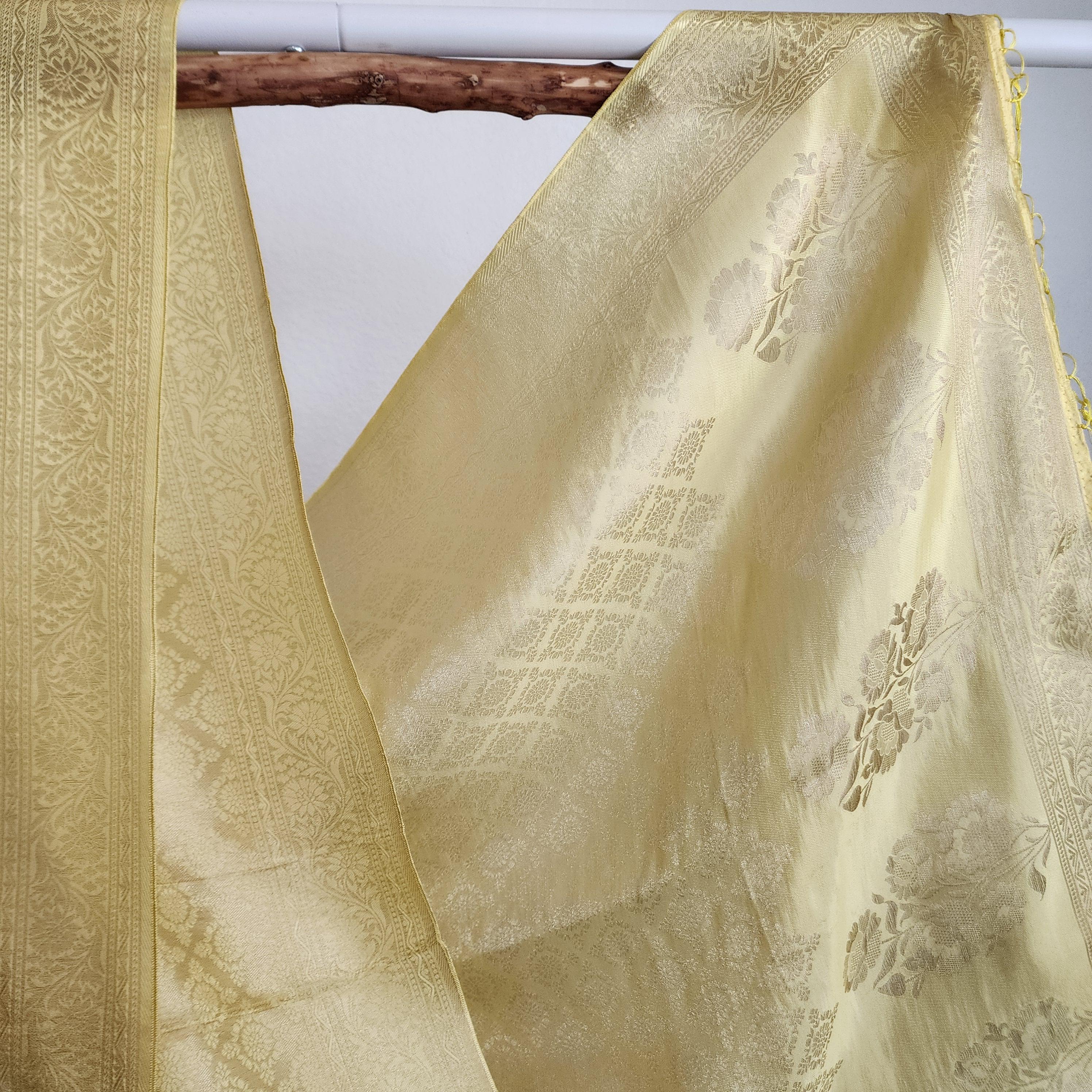 Banarasi Katan Silk Handwoven Dupatta in Lemon Yellow