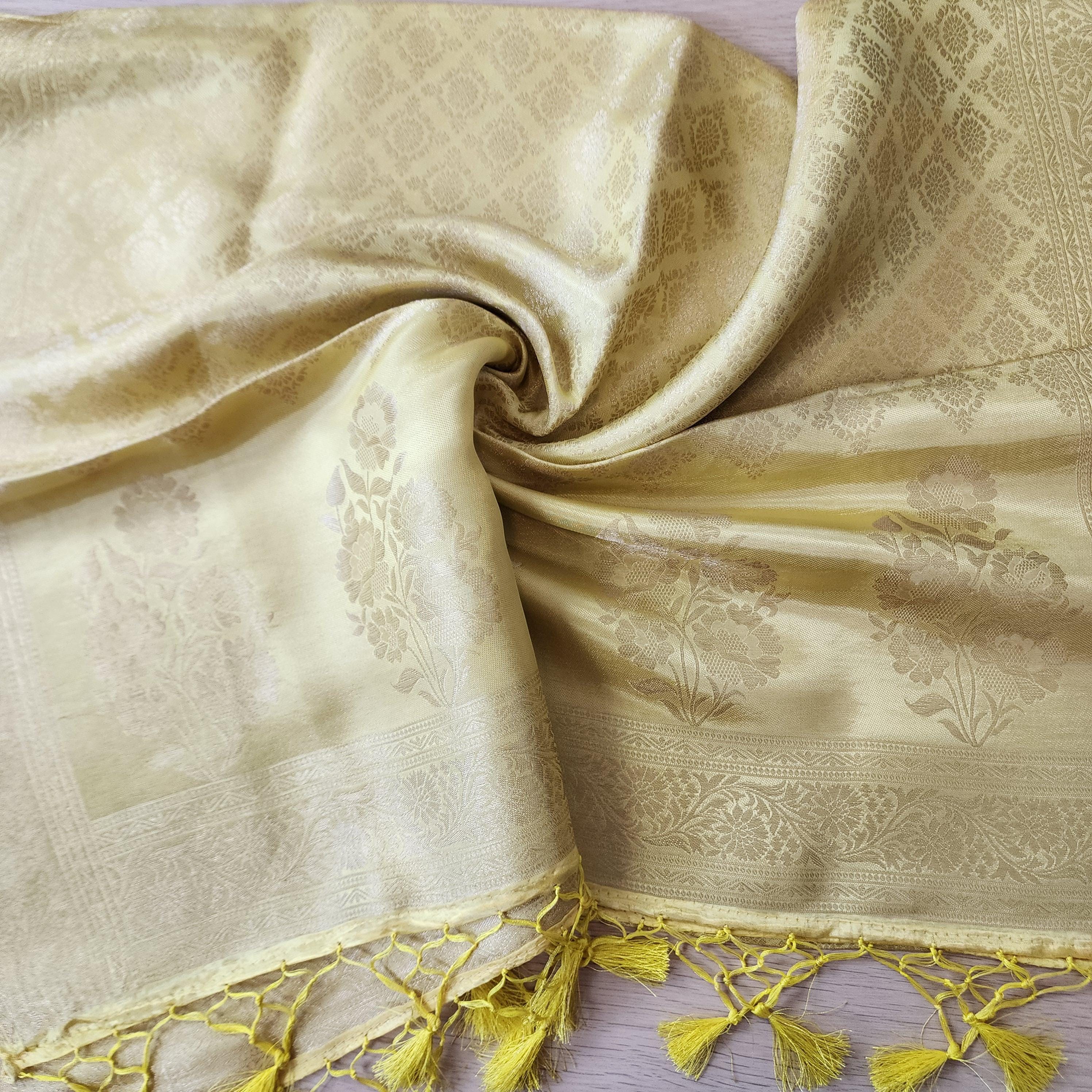 Banarasi Katan Silk Handwoven Dupatta in Lemon Yellow