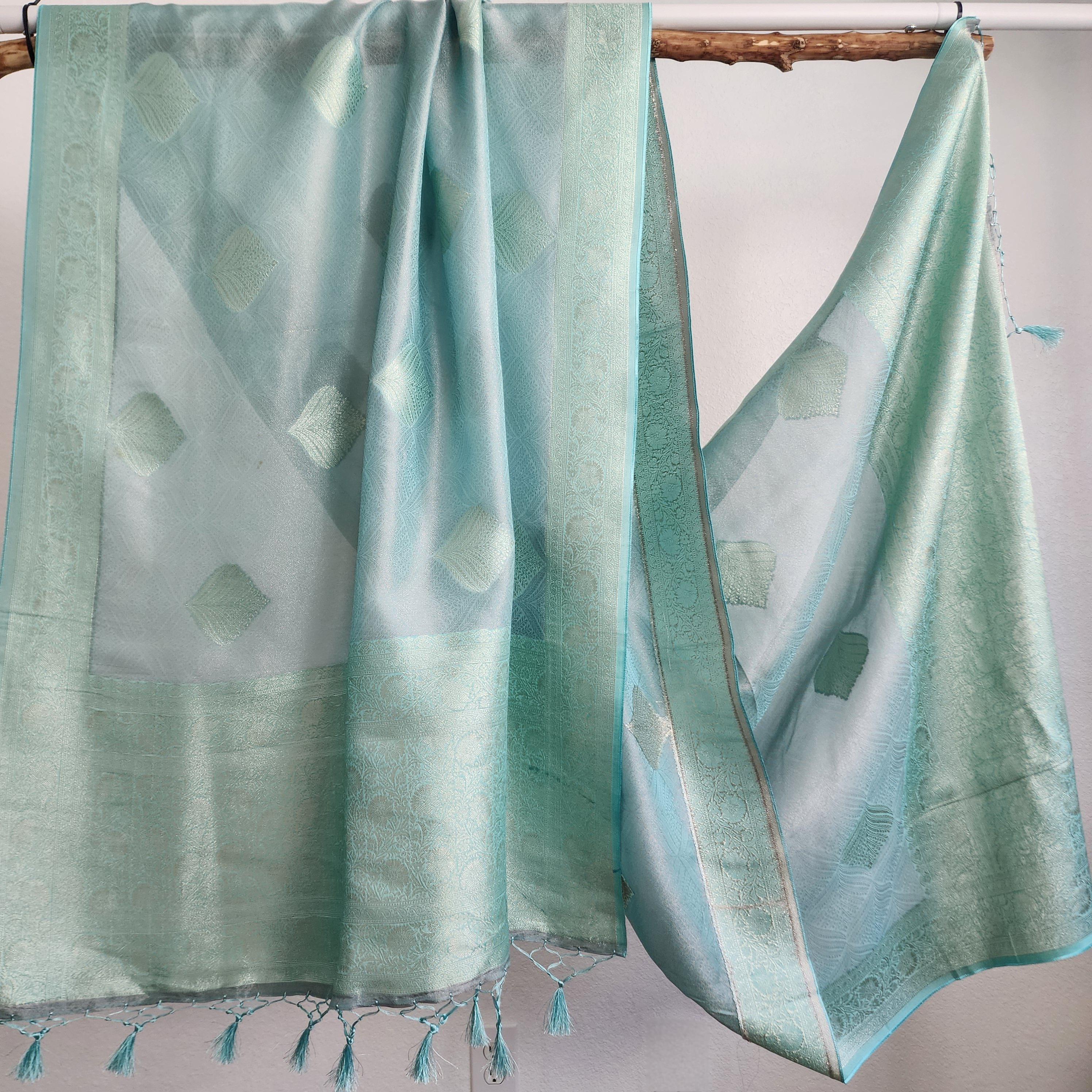 Banarasi Khadi Tissue Silk Dupatta in Blue & Gray