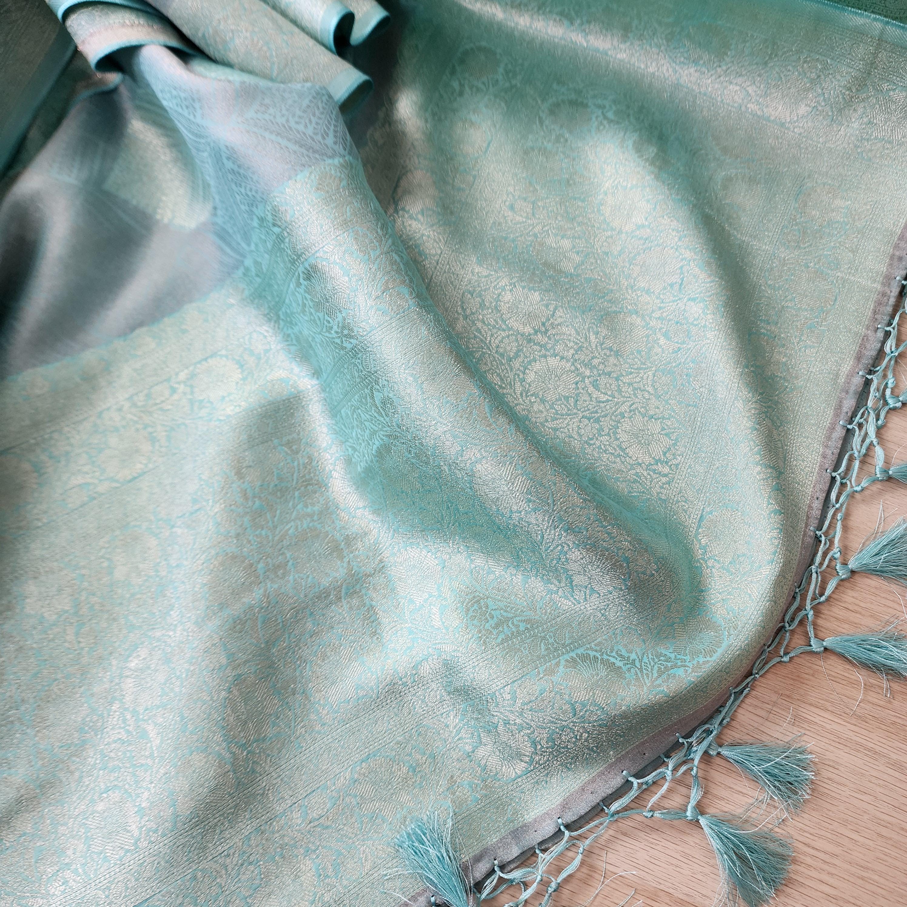 Banarasi Khadi Tissue Silk Dupatta in Blue & Gray