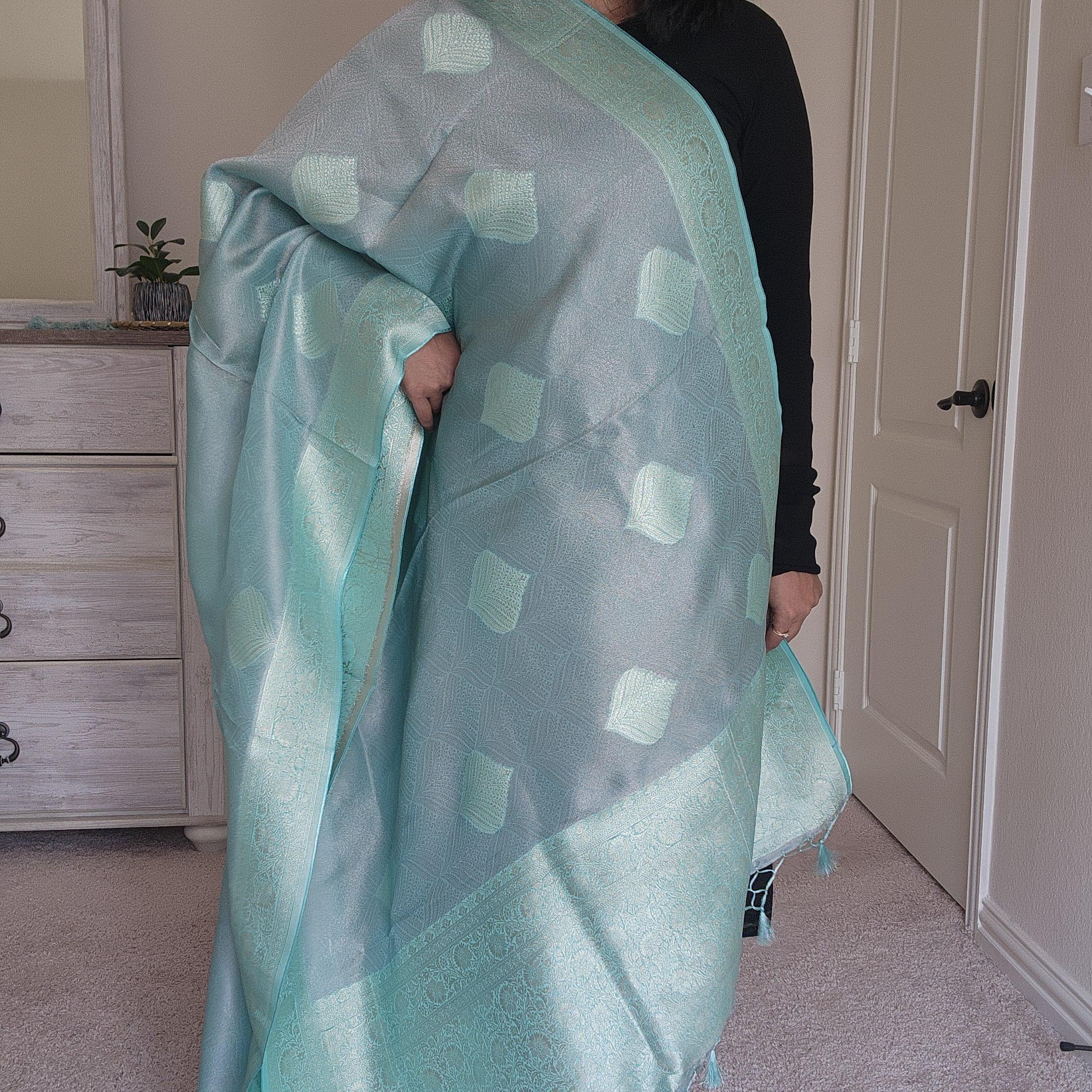 Banarasi Khadi Tissue Silk Dupatta in Blue & Gray