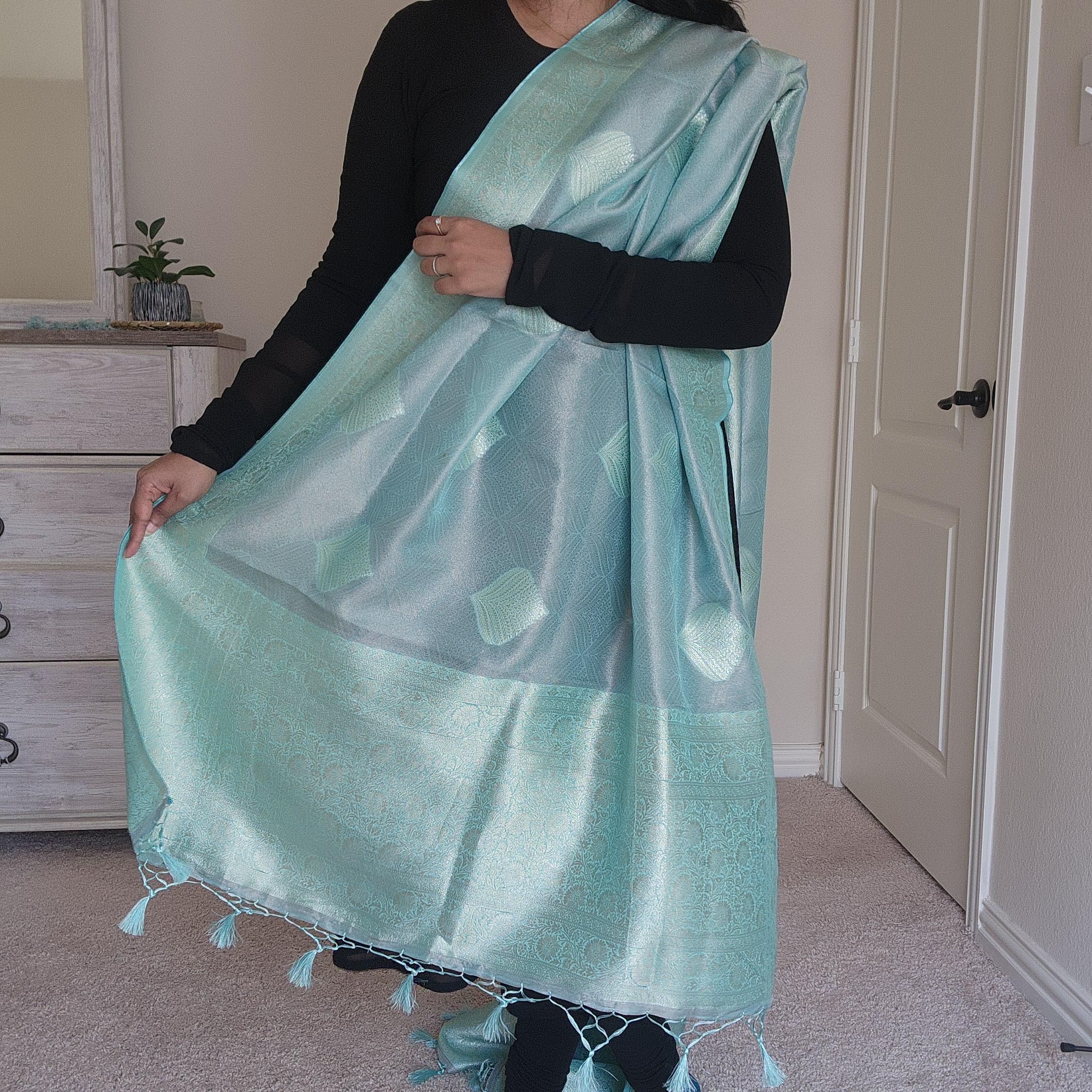 Banarasi Khadi Tissue Silk Dupatta in Blue & Gray