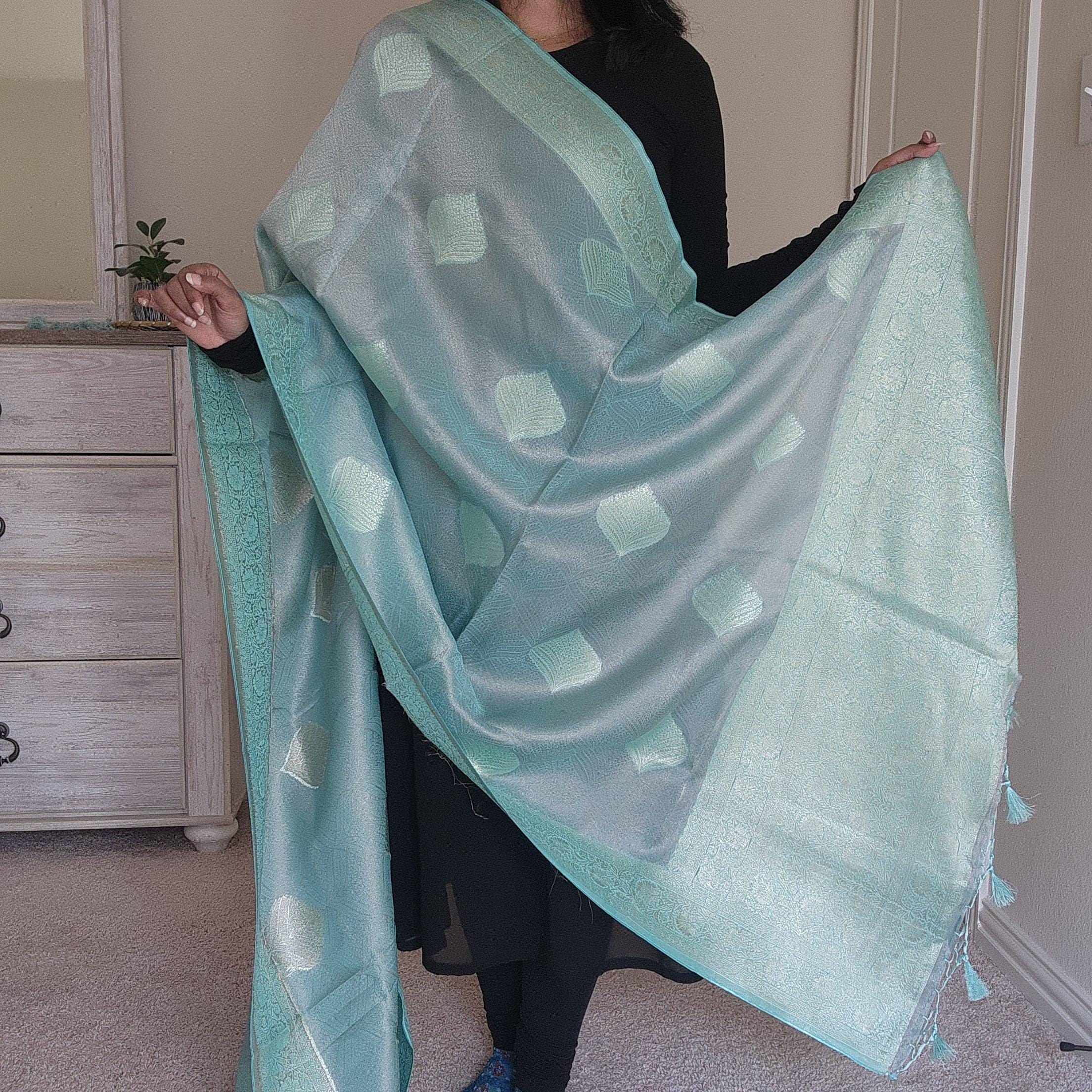 Banarasi Khadi Tissue Silk Dupatta in Blue & Gray