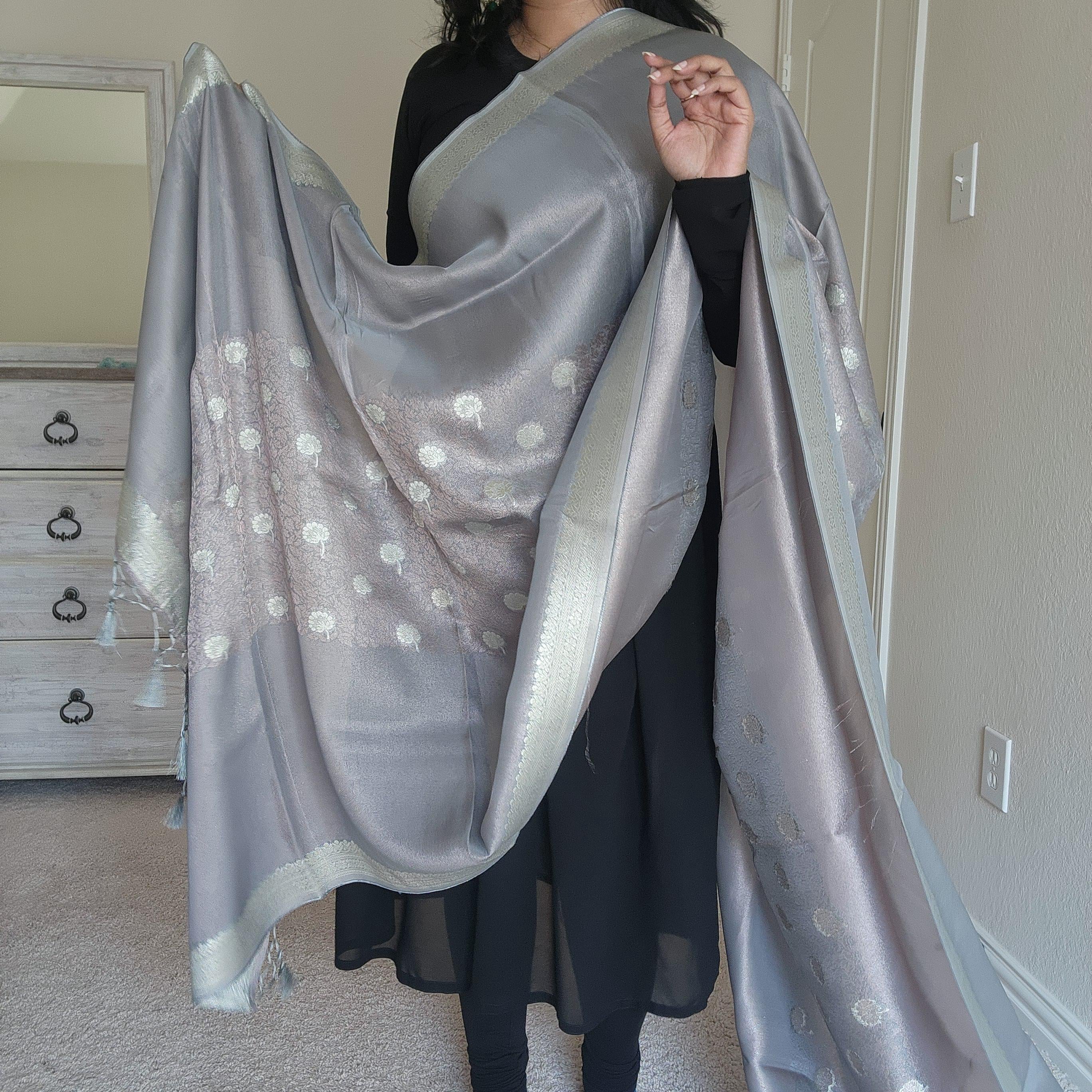 Banarasi Khadi Tissue Silk Dupatta in Gray