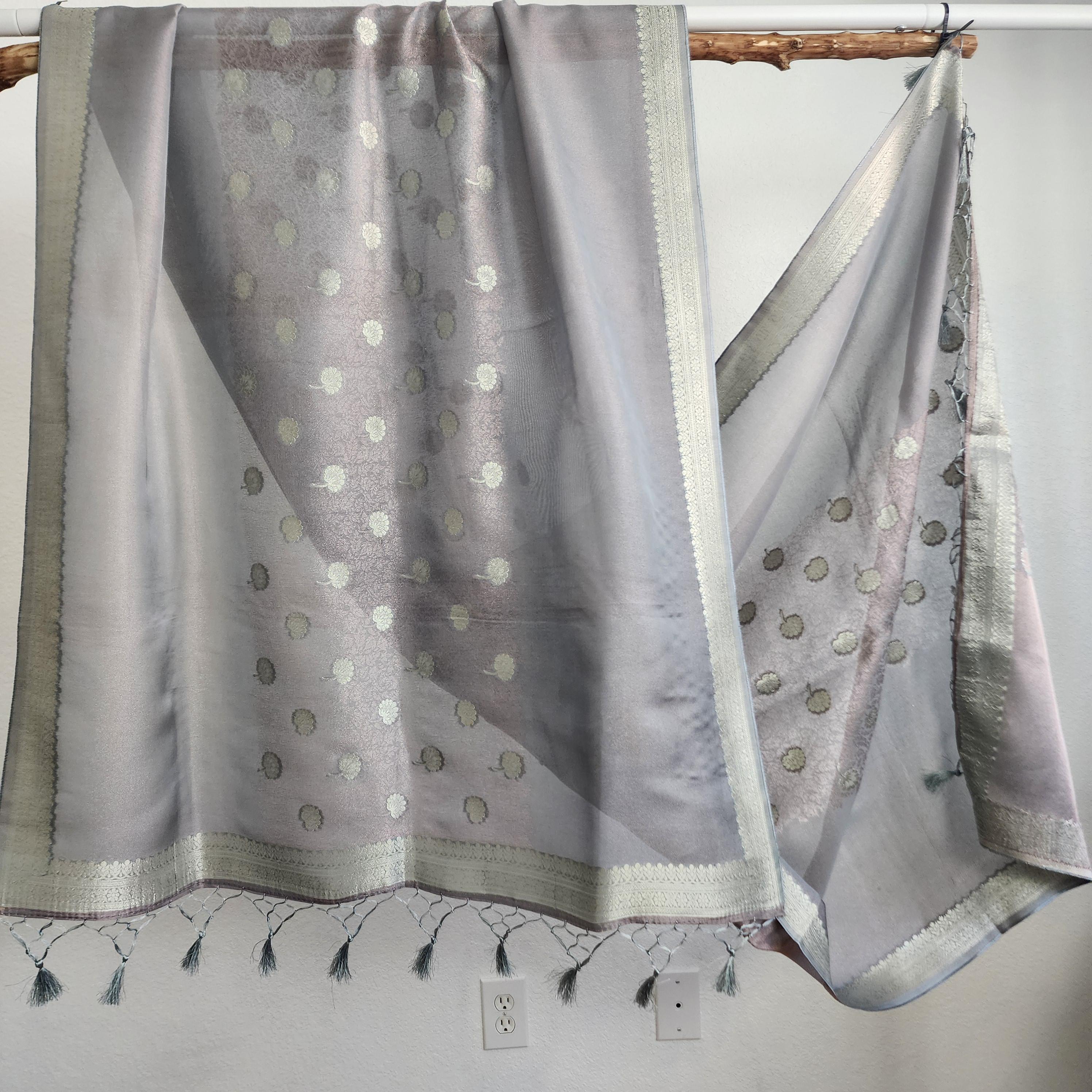 Banarasi Khadi Tissue Silk Dupatta in Gray