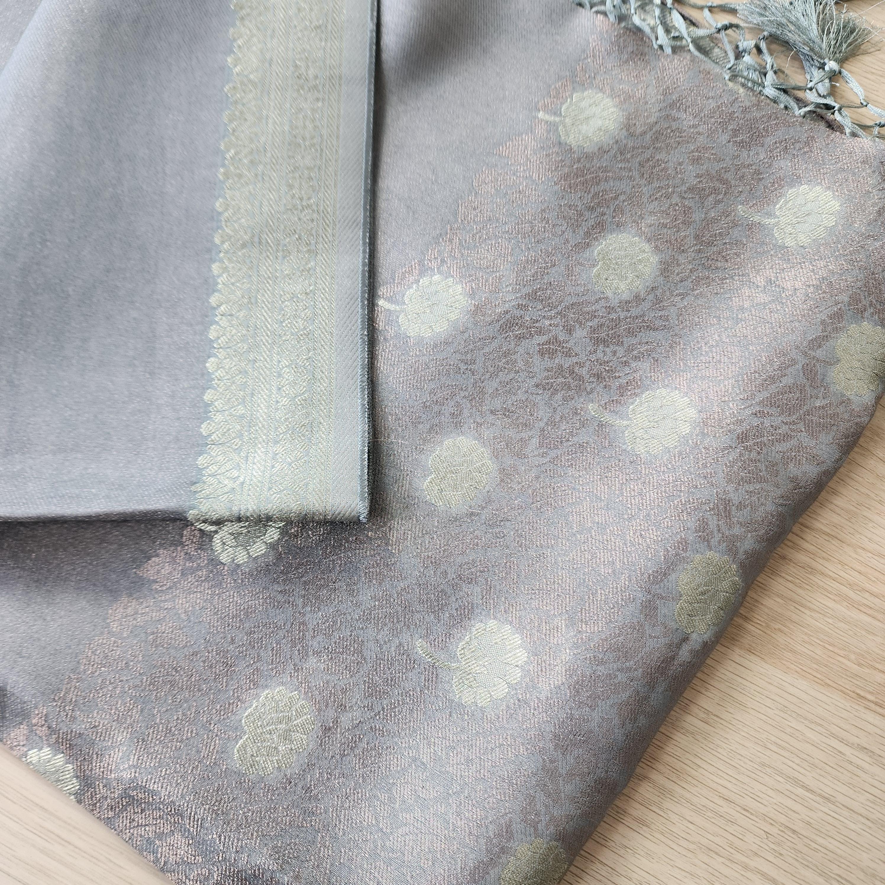 Banarasi Khadi Tissue Silk Dupatta in Gray