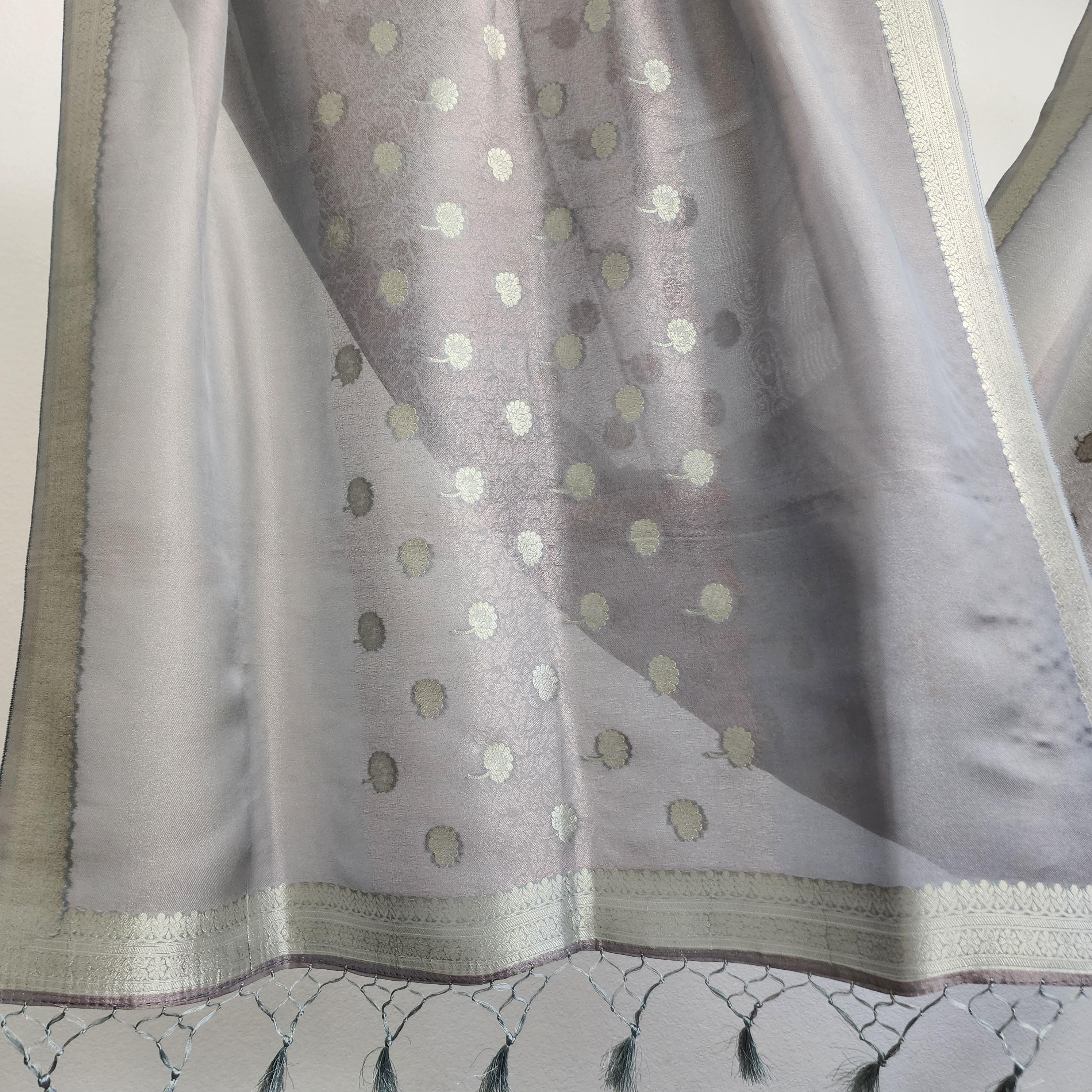 Banarasi Khadi Tissue Silk Dupatta in Gray