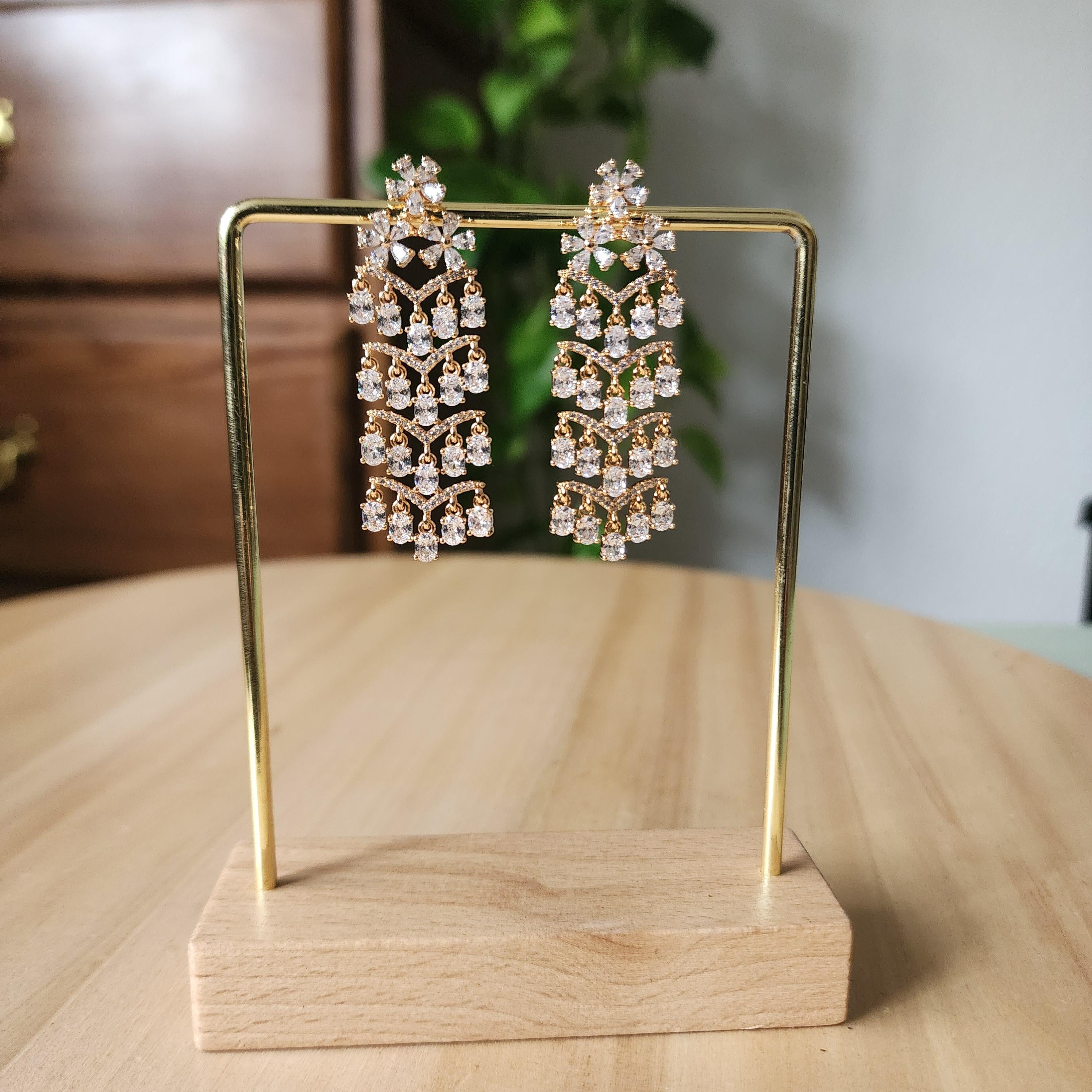 Copper Dangle Earrings with Cubic Zirconia tassels