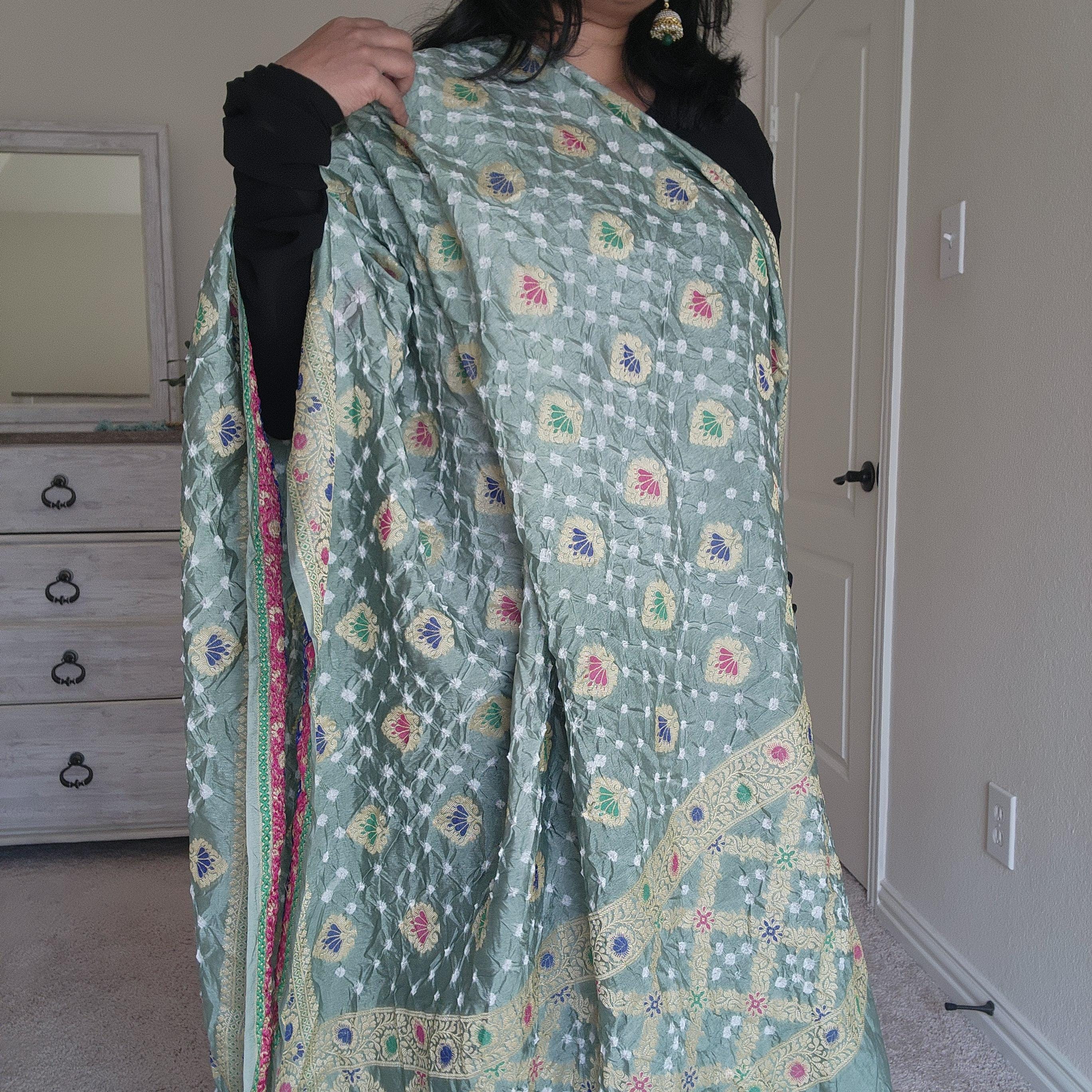 Banarasi Handwoven Bandhni Dupatta in Gray