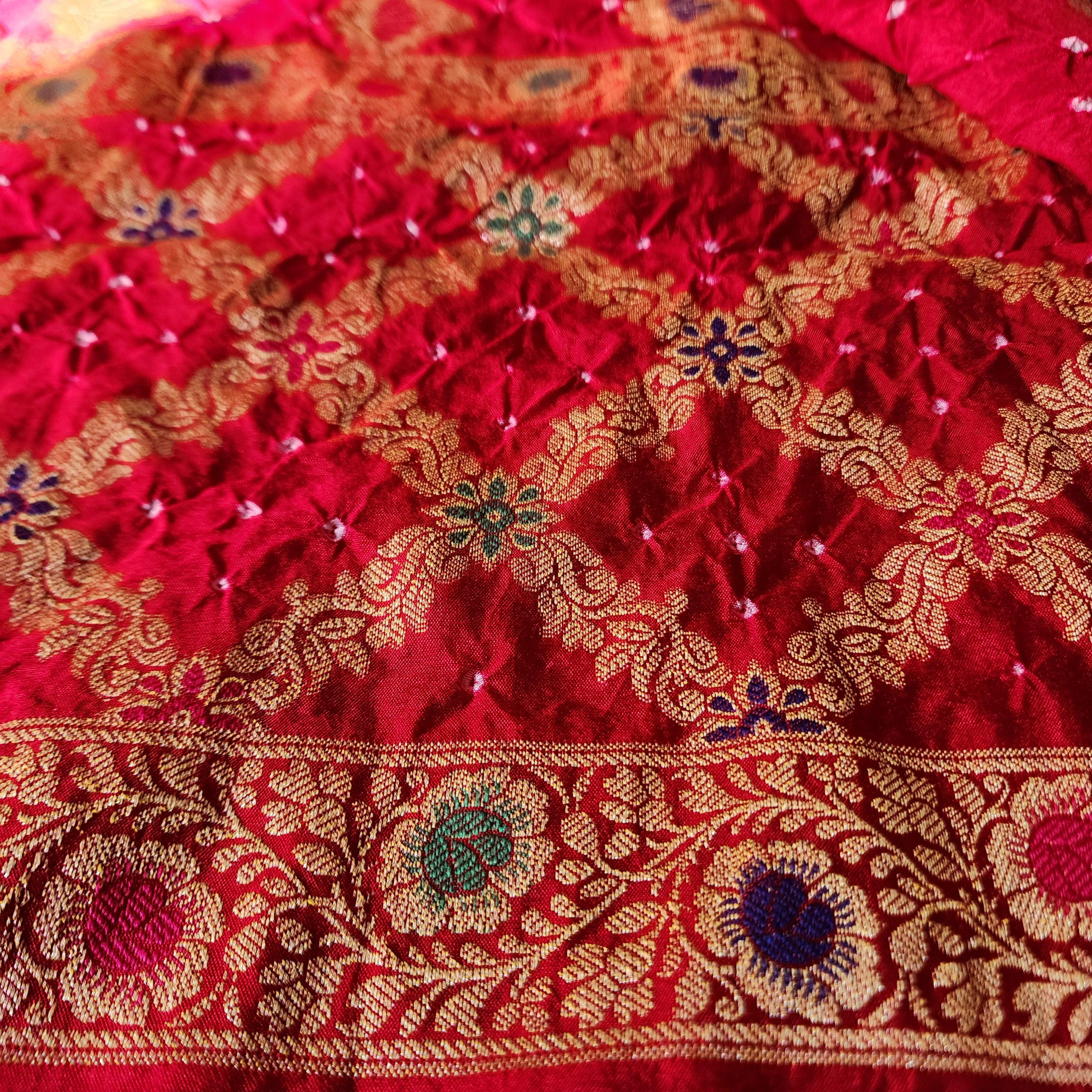 Banarasi Handwoven Bandhni Dupatta in Bright Red