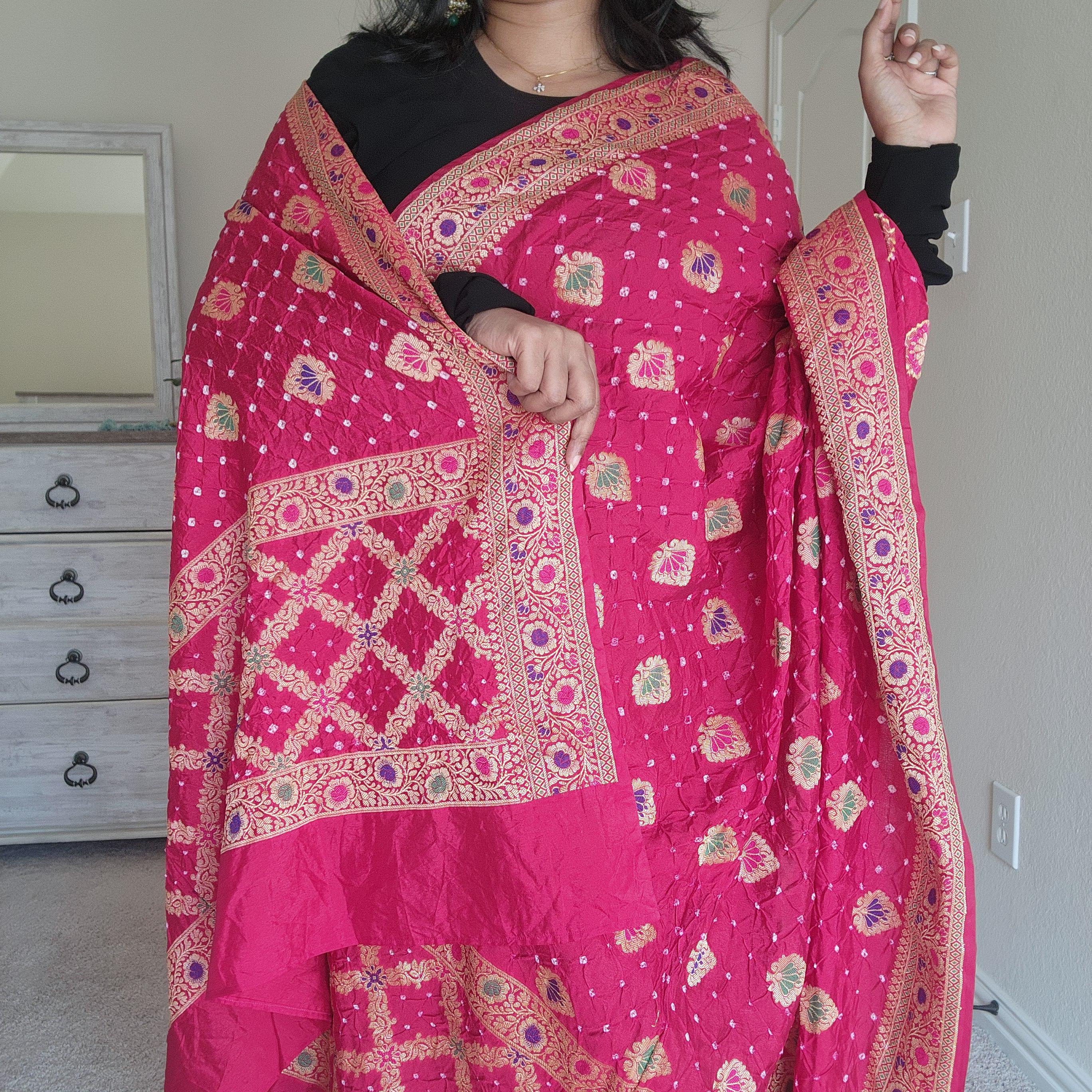Banarasi Handwoven Bandhni Dupatta in Bright Red