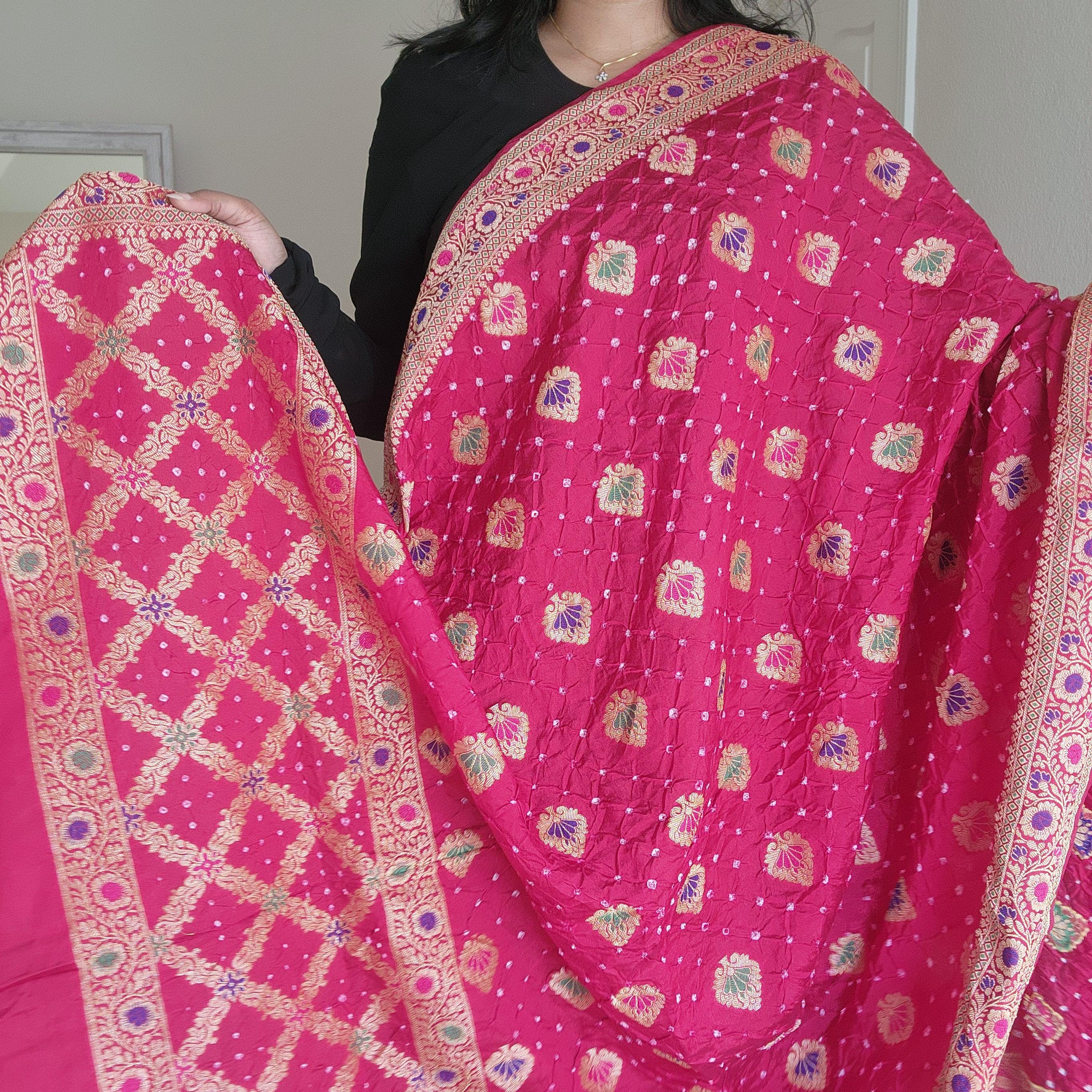 Banarasi Handwoven Bandhni Dupatta in Bright Red