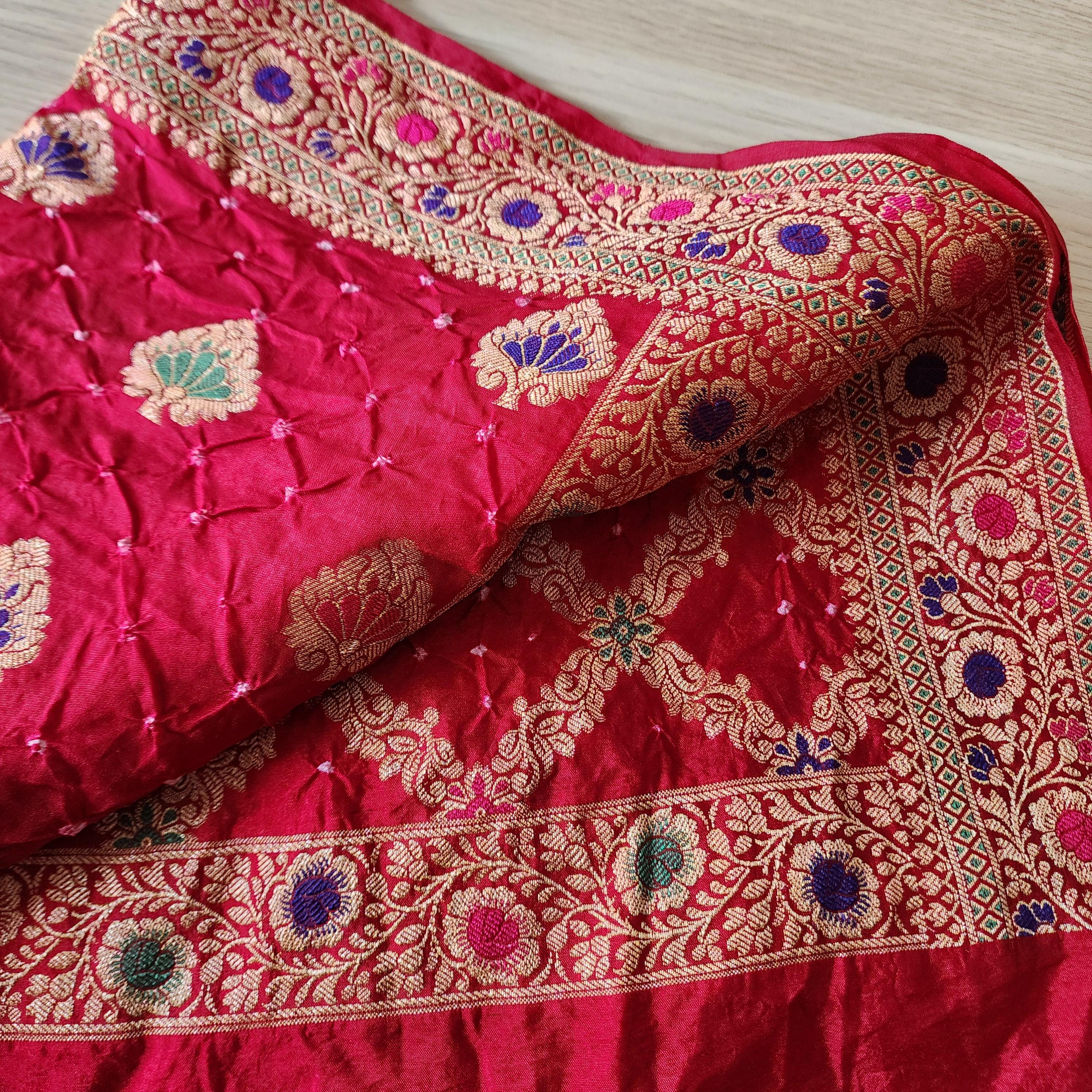 Banarasi Handwoven Bandhni Dupatta in Bright Red