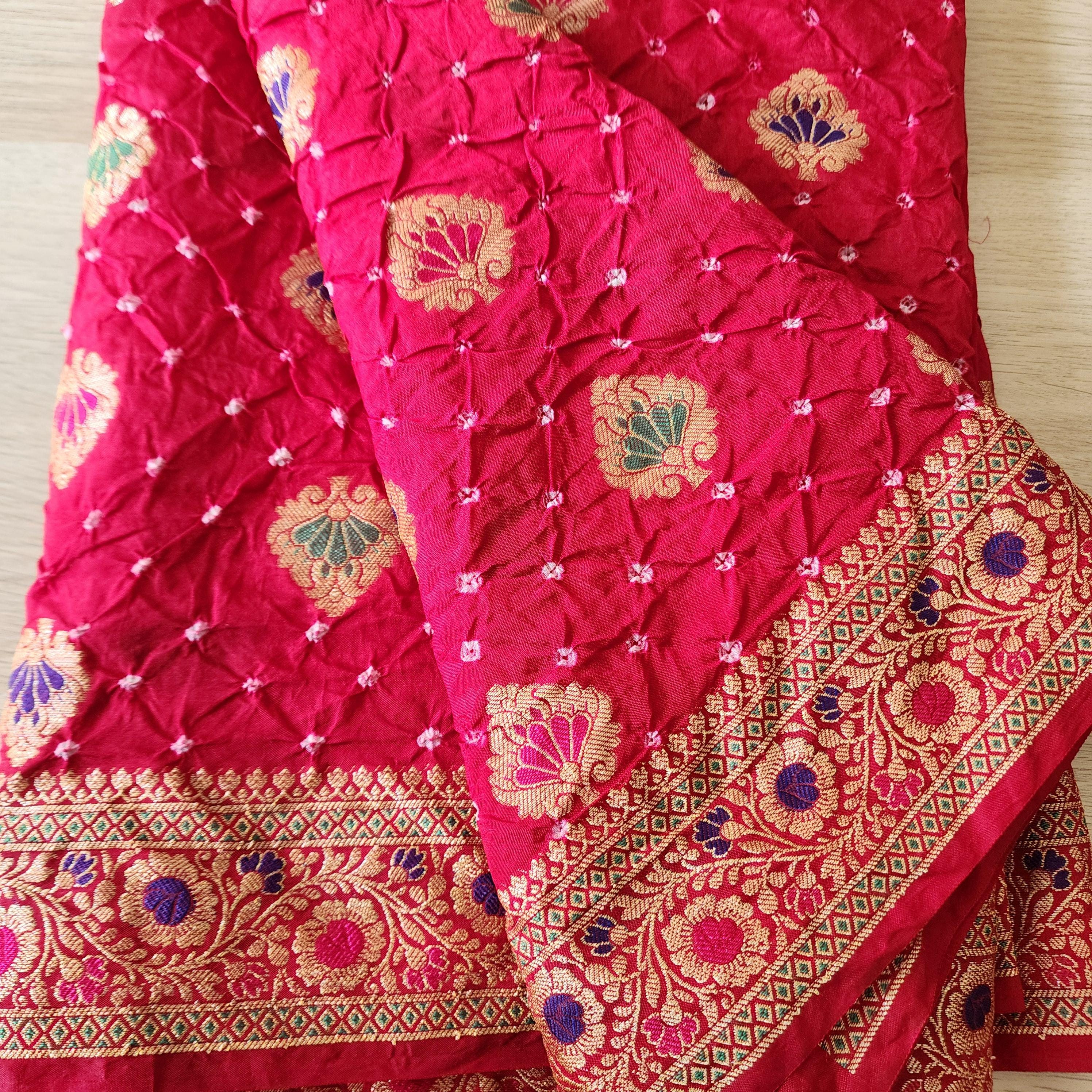 Banarasi Handwoven Bandhni Dupatta in Bright Red