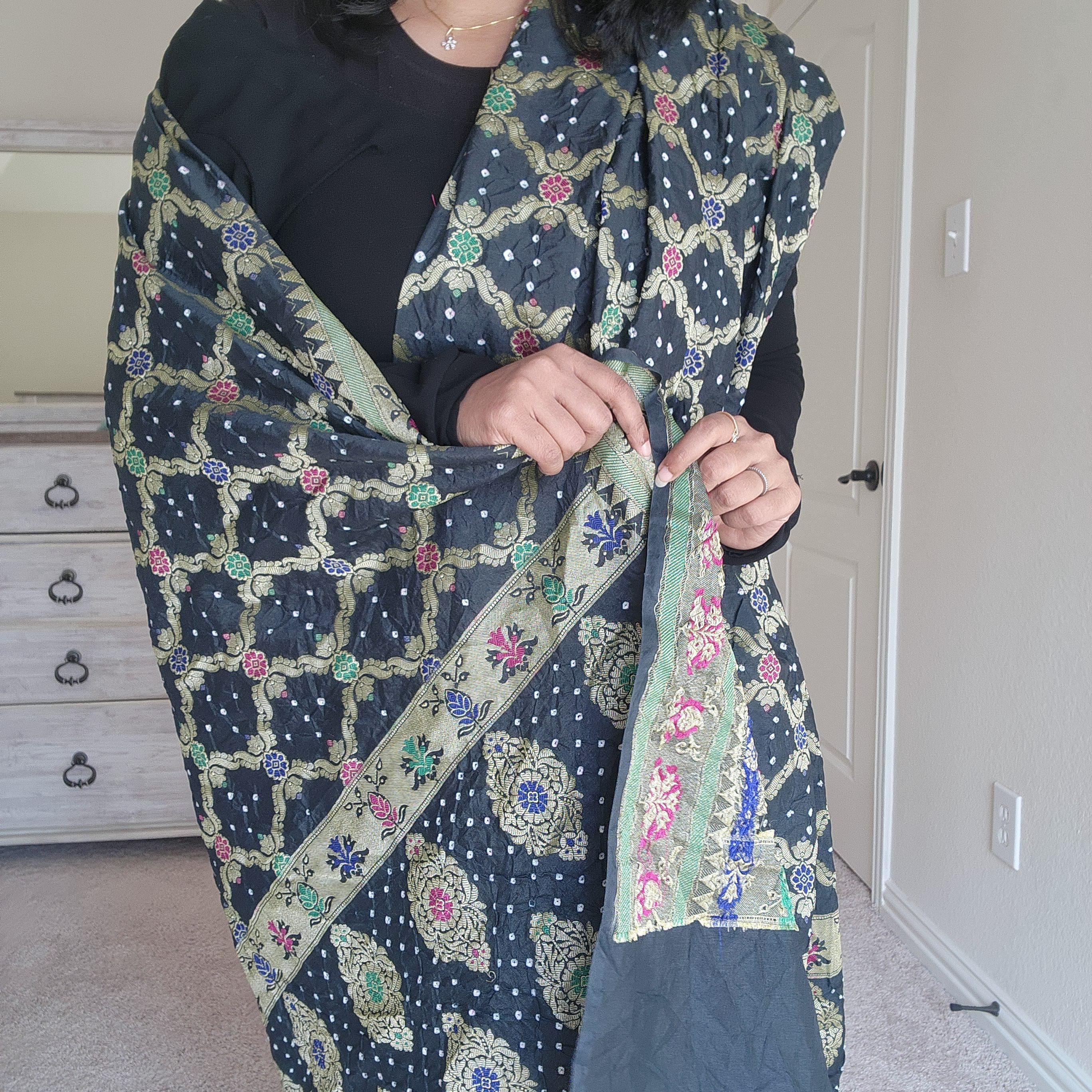 Banarasi Handwoven Bandhni Dupatta in Gunmetal Gray