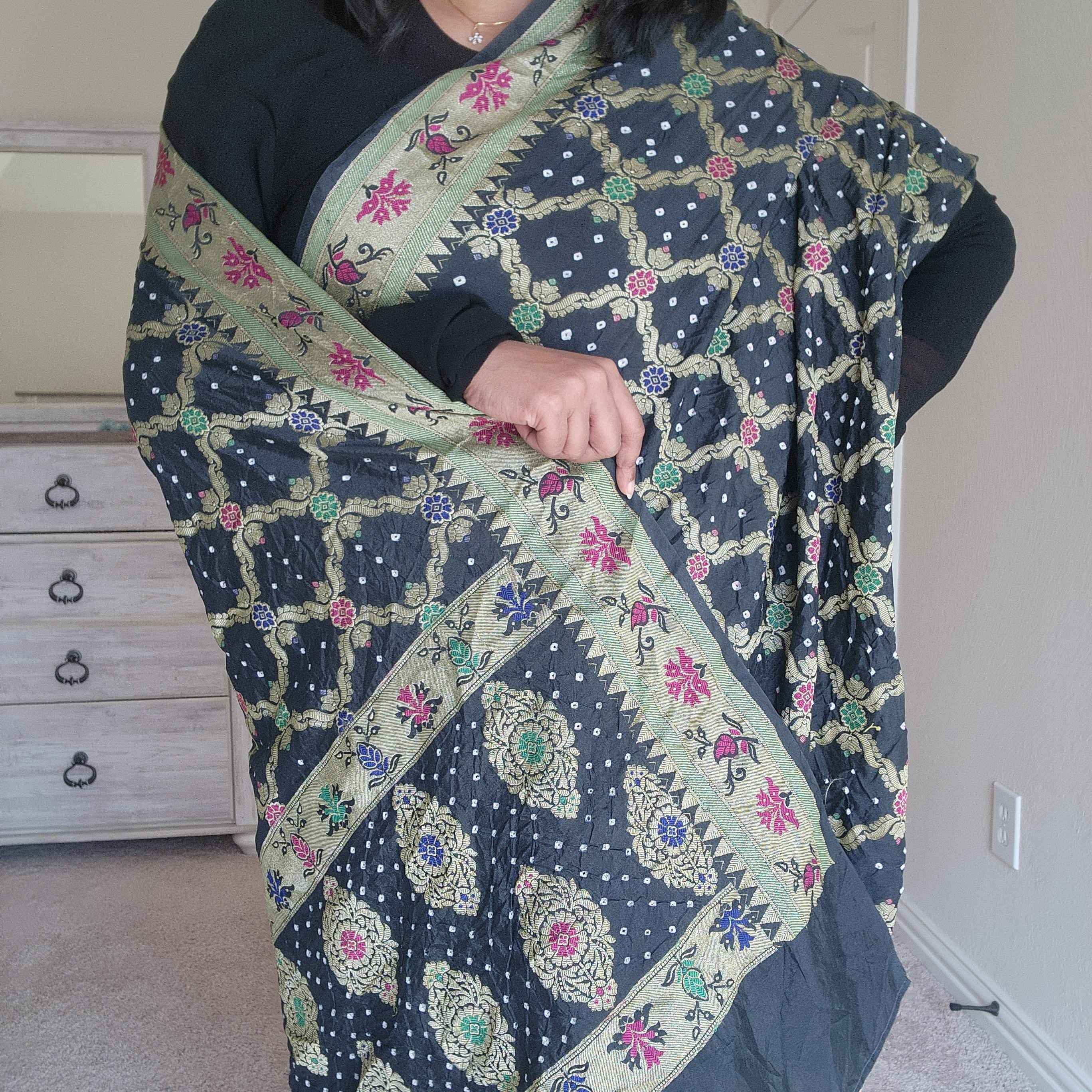Banarasi Handwoven Bandhni Dupatta in Gunmetal Gray