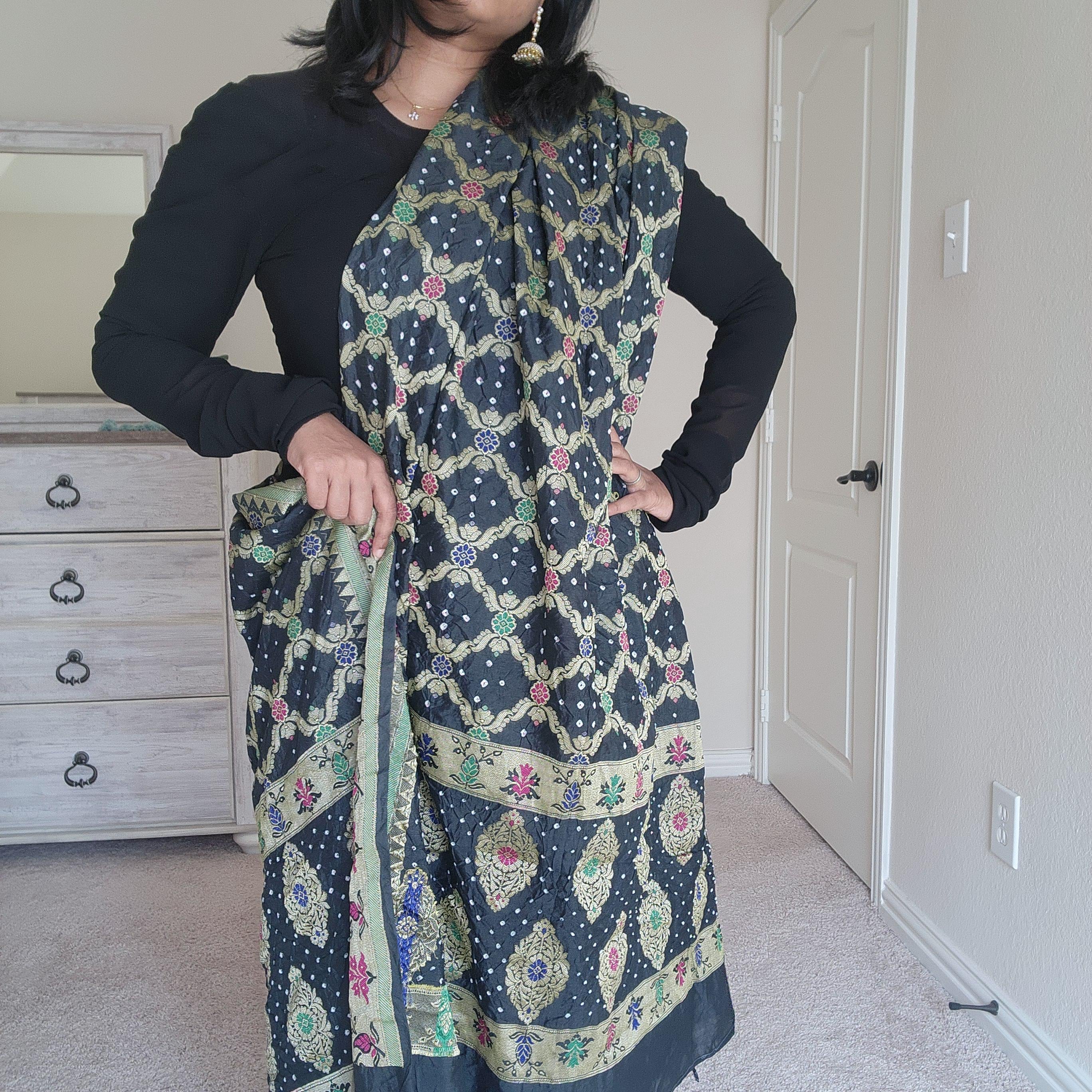 Banarasi Handwoven Bandhni Dupatta in Gunmetal Gray