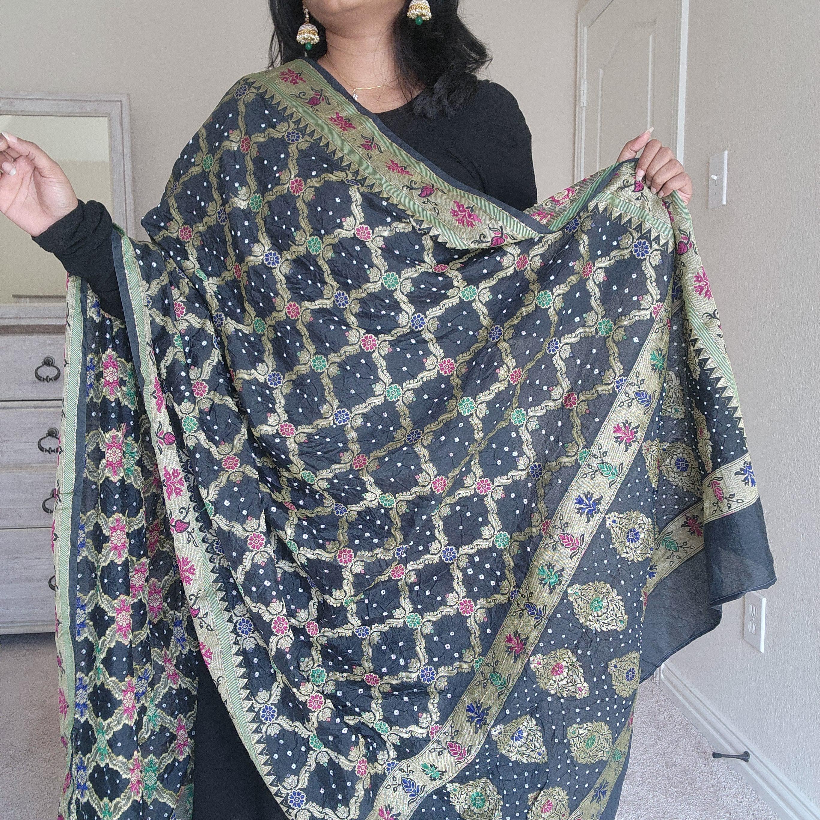 Banarasi Handwoven Bandhni Dupatta in Gunmetal Gray