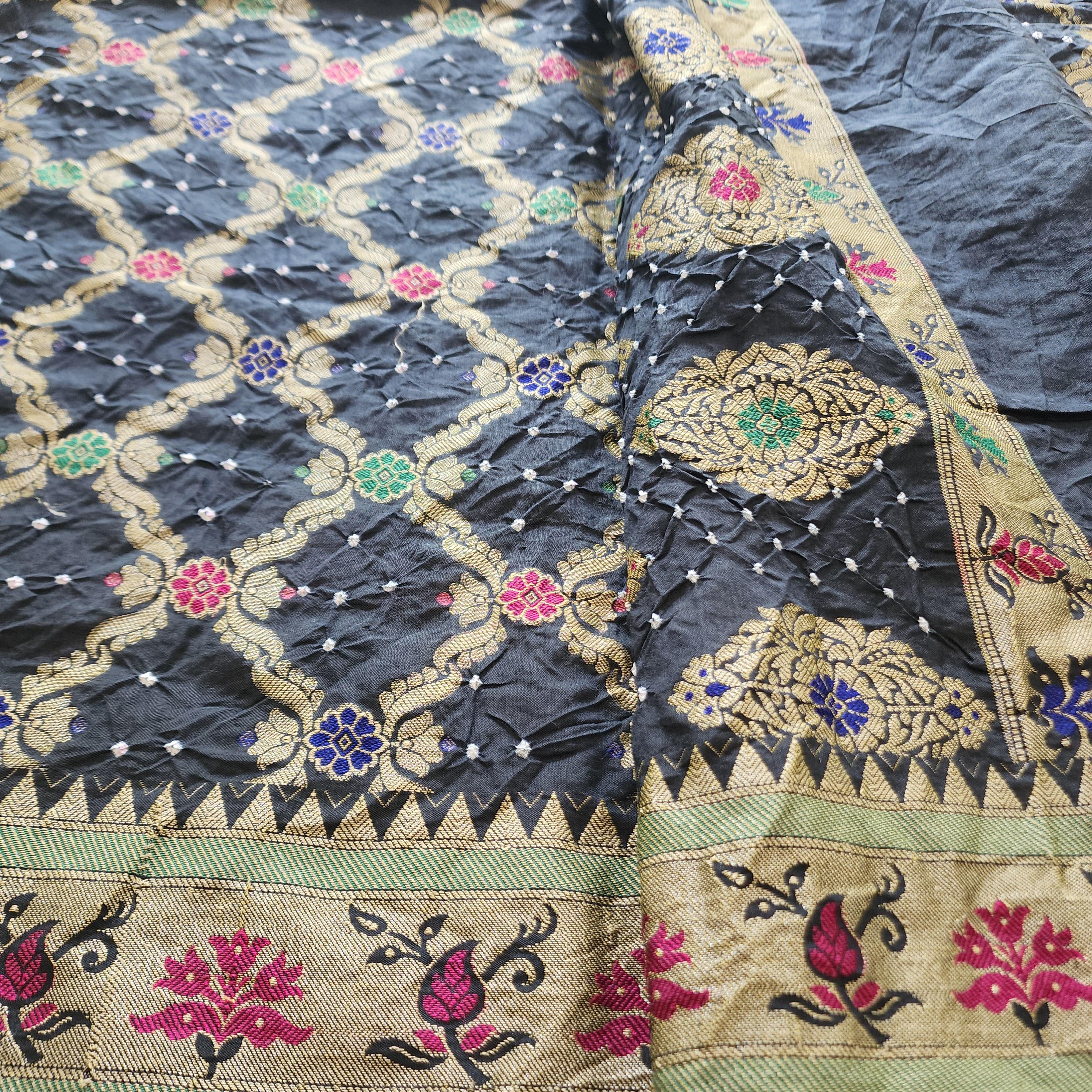 Banarasi Handwoven Bandhni Dupatta in Gunmetal Gray