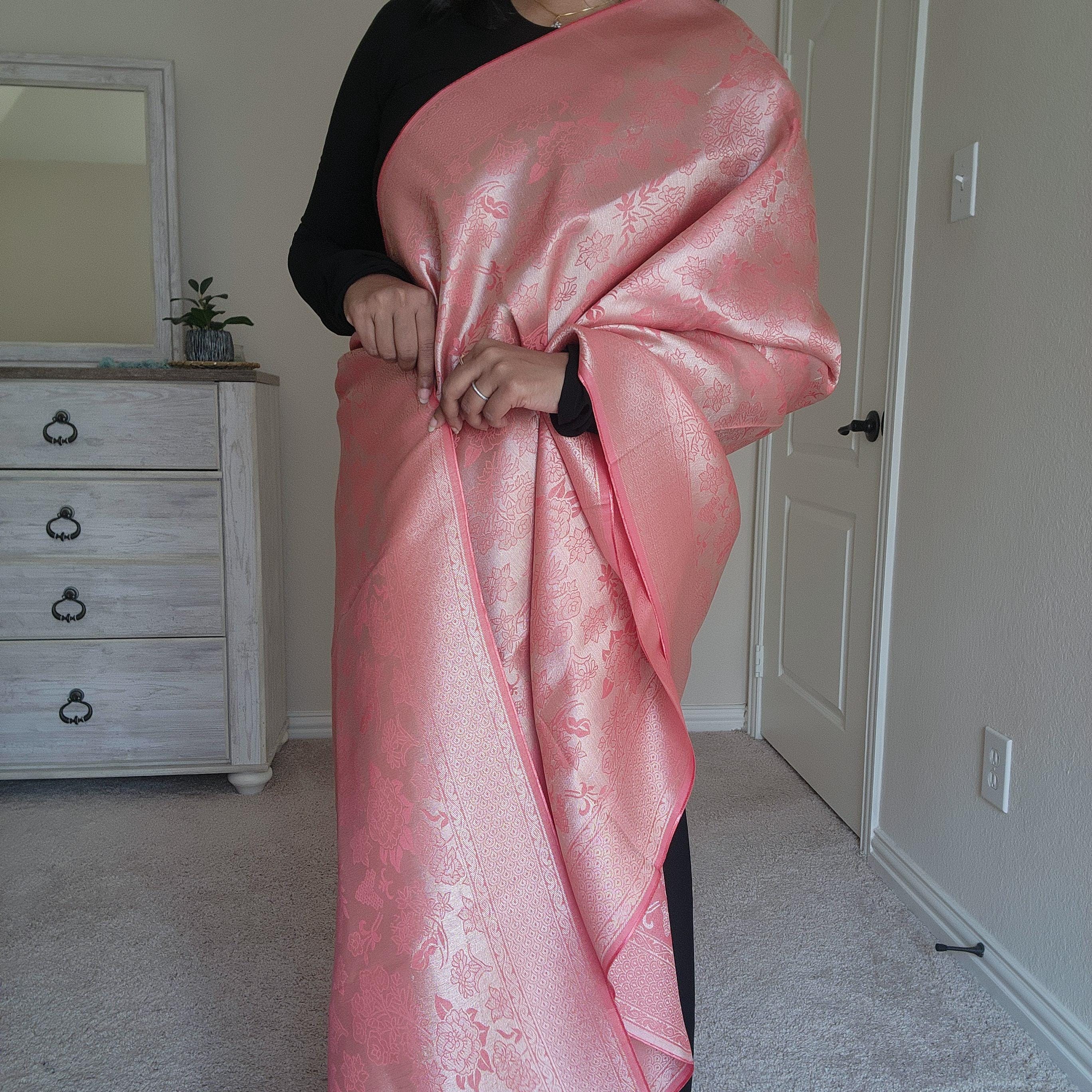 Banarasi Katan Silk Handwoven Dupatta in Coral Pink