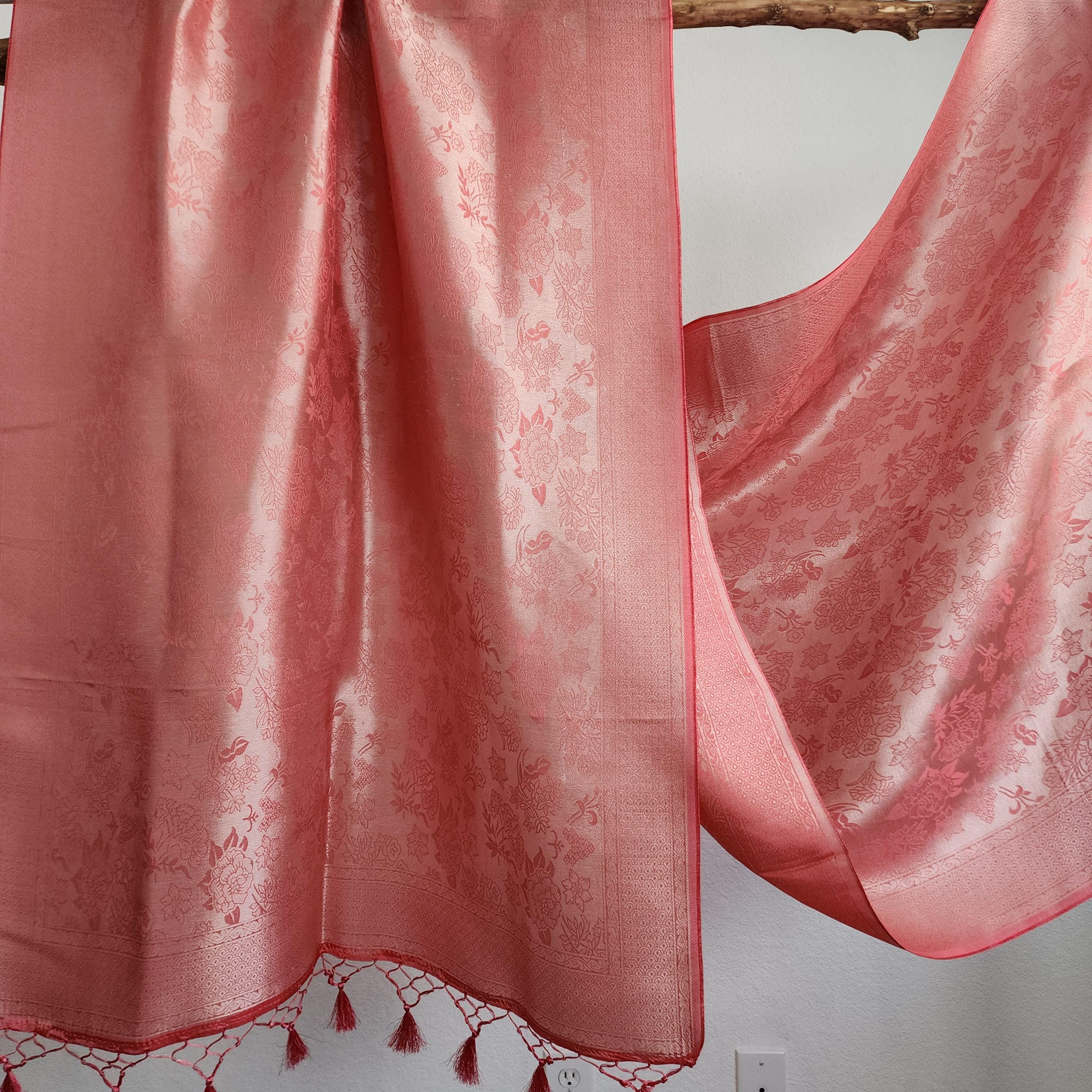Banarasi Katan Silk Handwoven Dupatta in Coral Pink