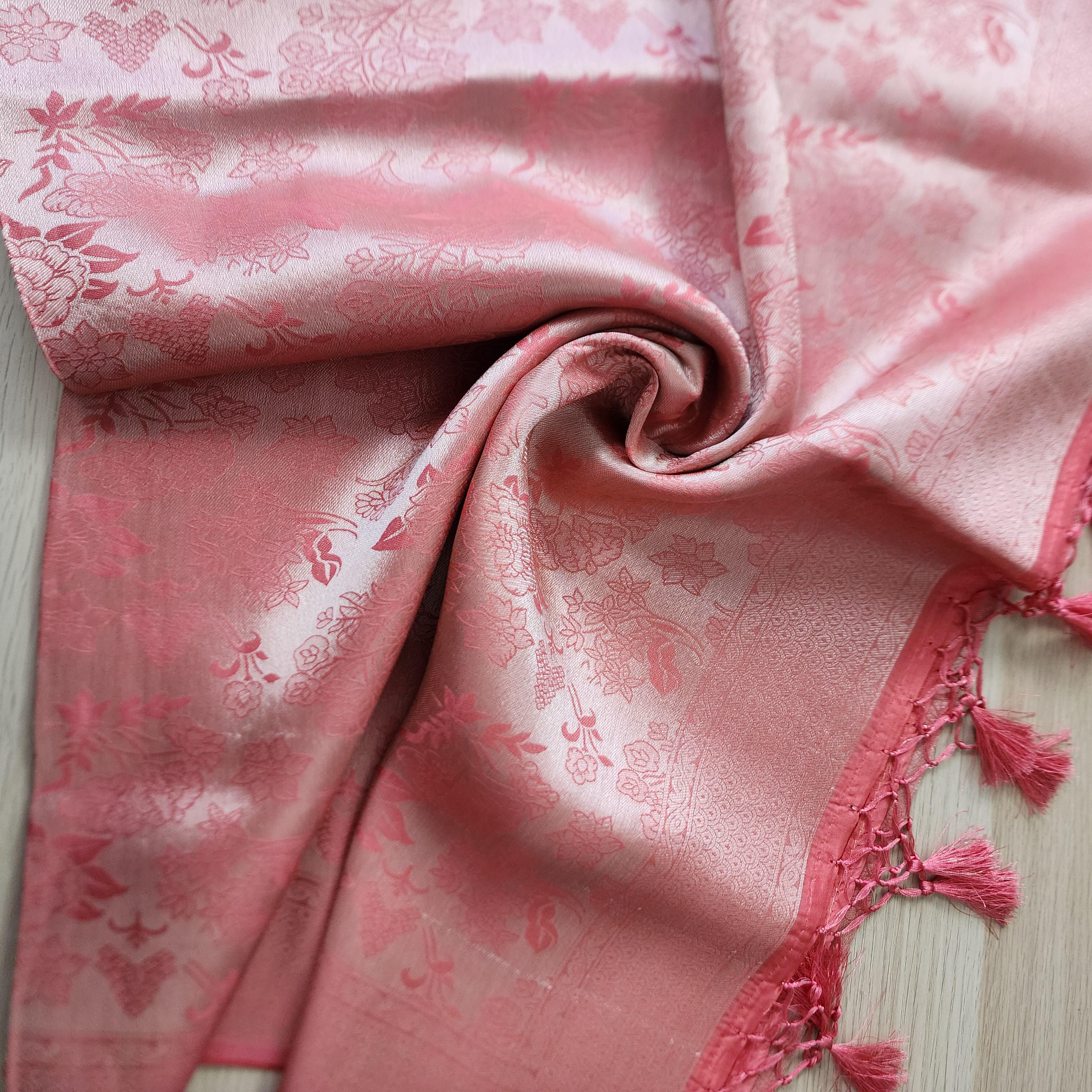 Banarasi Katan Silk Handwoven Dupatta in Coral Pink