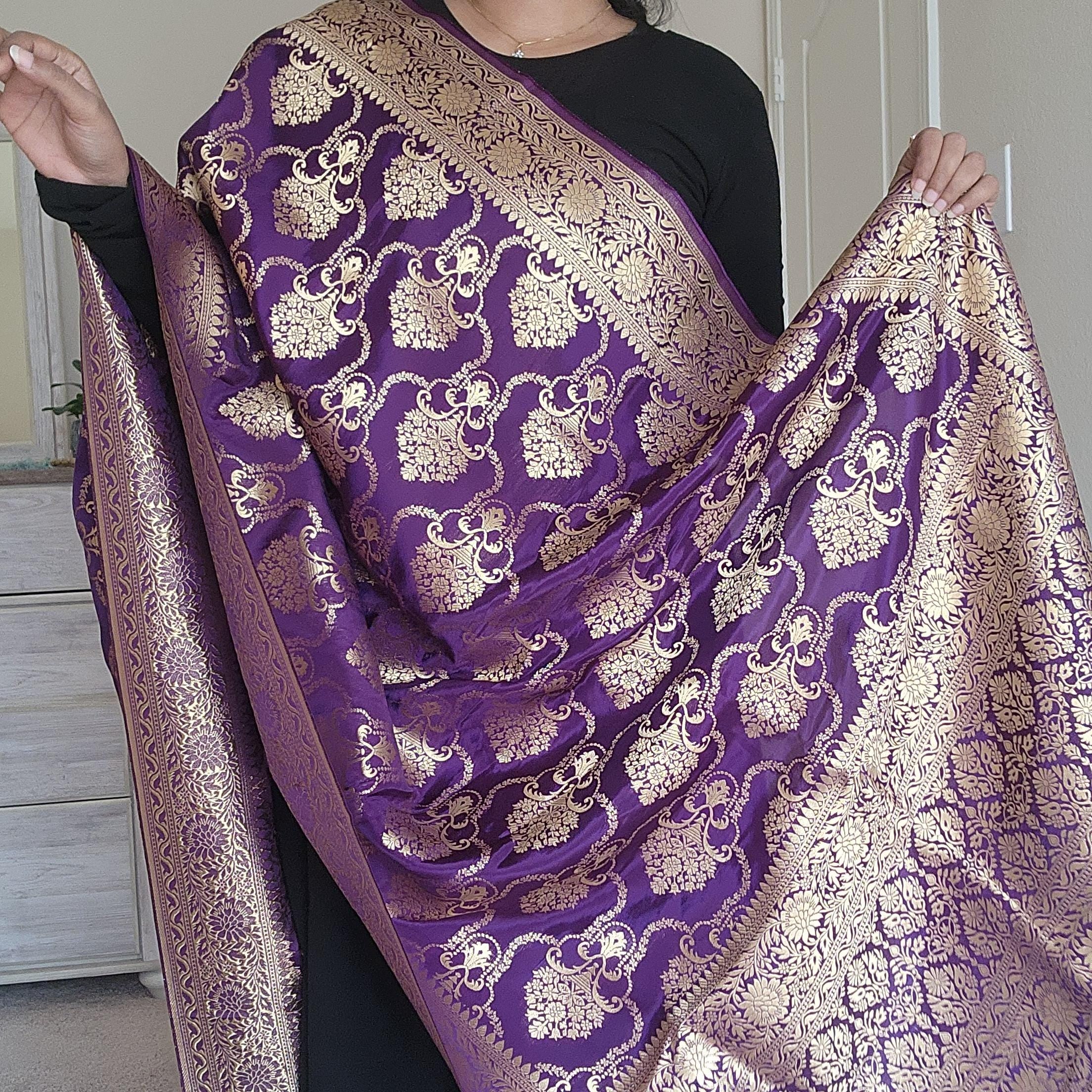 Banarasi Katan Silk Kadhuwa Jaal Dupatta in Purple