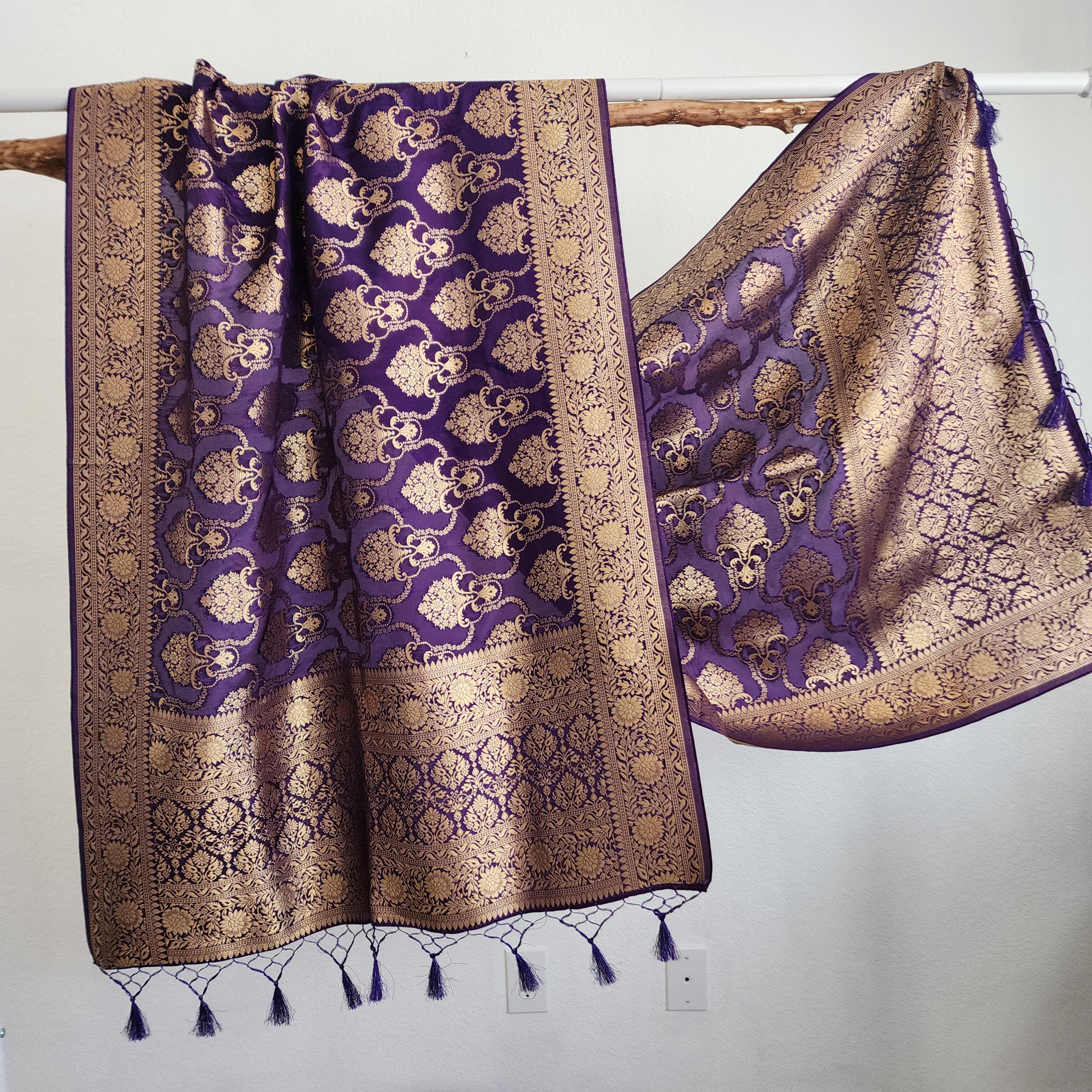Banarasi Katan Silk Kadhuwa Jaal Dupatta in Purple