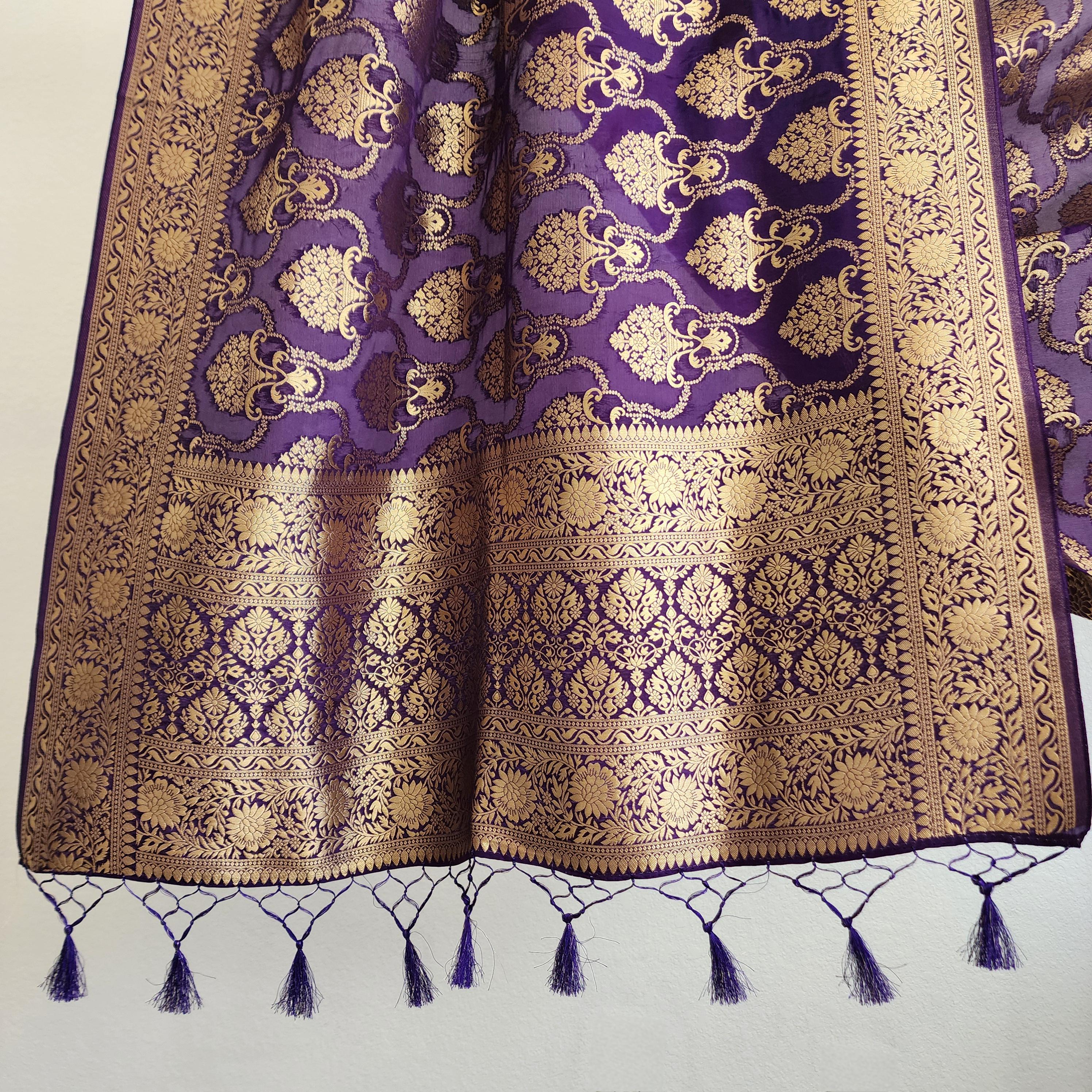 Banarasi Katan Silk Kadhuwa Jaal Dupatta in Purple