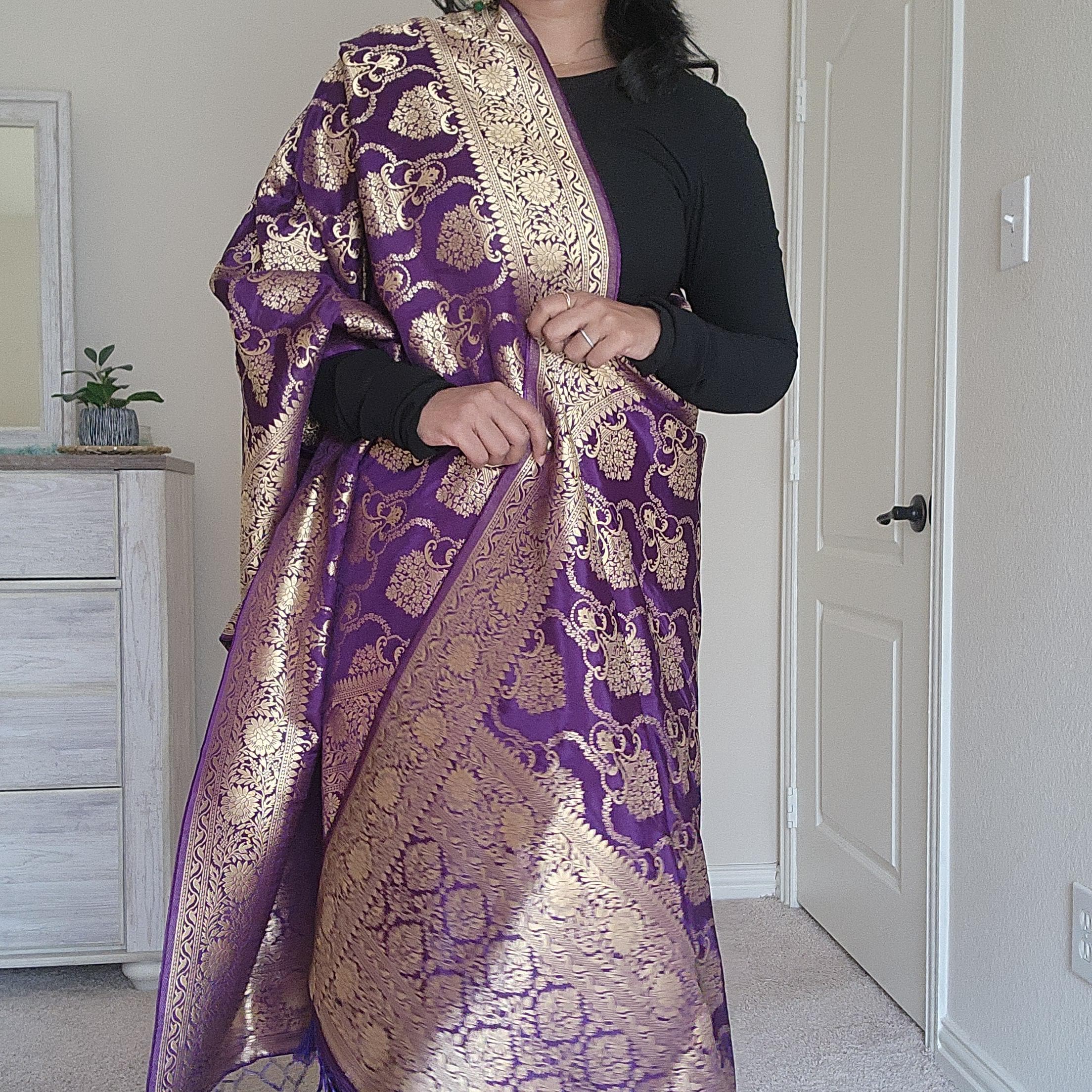 Banarasi Katan Silk Kadhuwa Jaal Dupatta in Purple