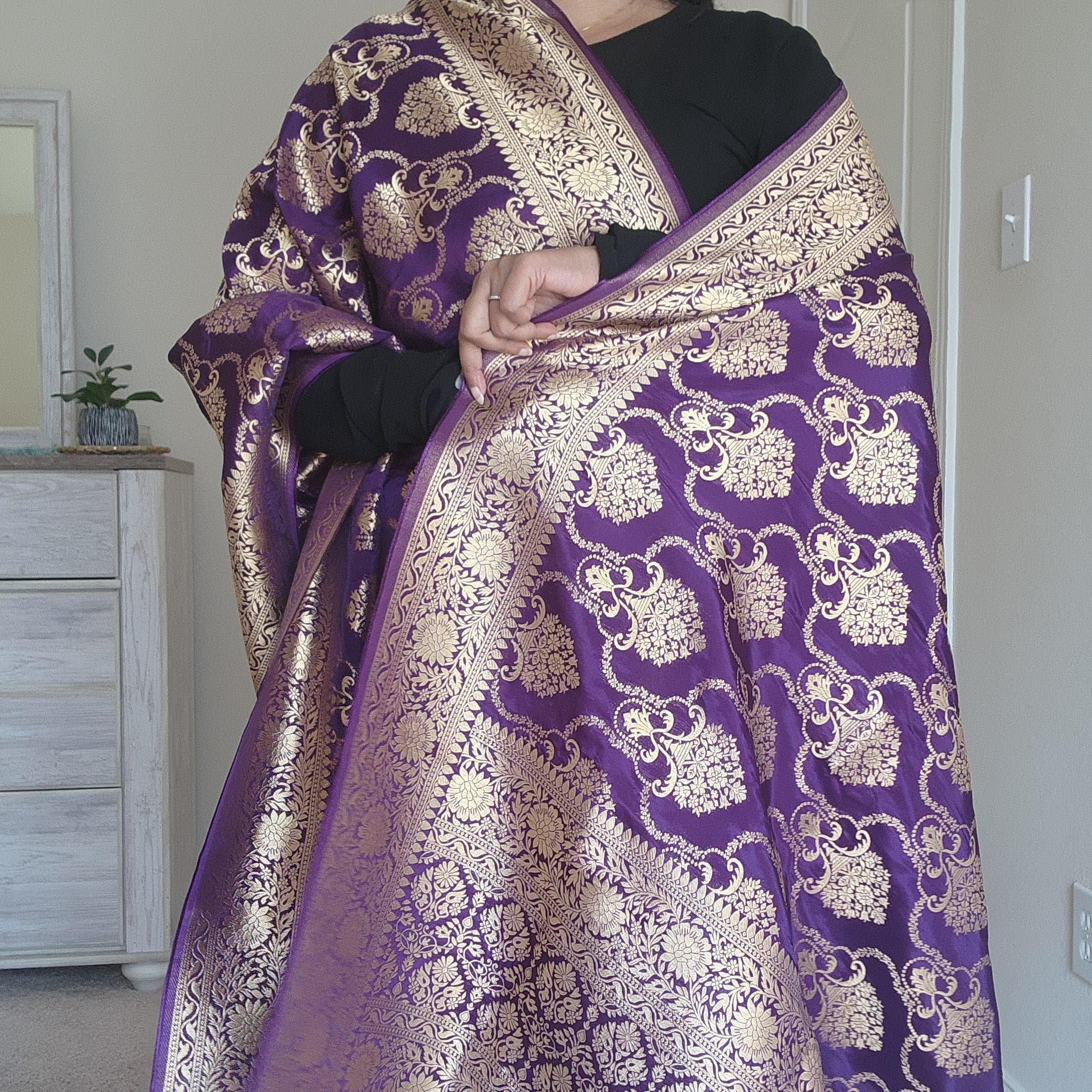 Banarasi Katan Silk Kadhuwa Jaal Dupatta in Purple