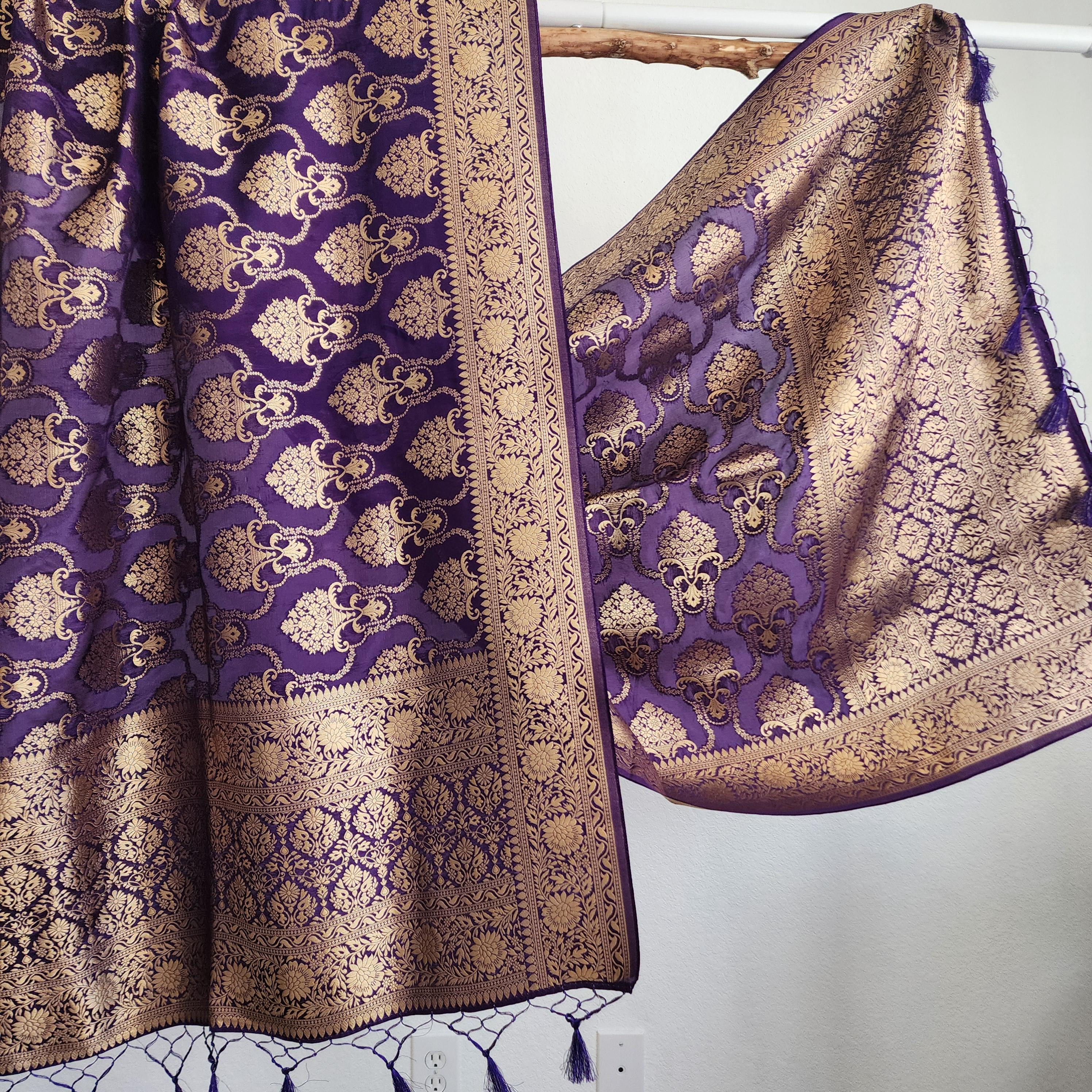 Banarasi Katan Silk Kadhuwa Jaal Dupatta in Purple