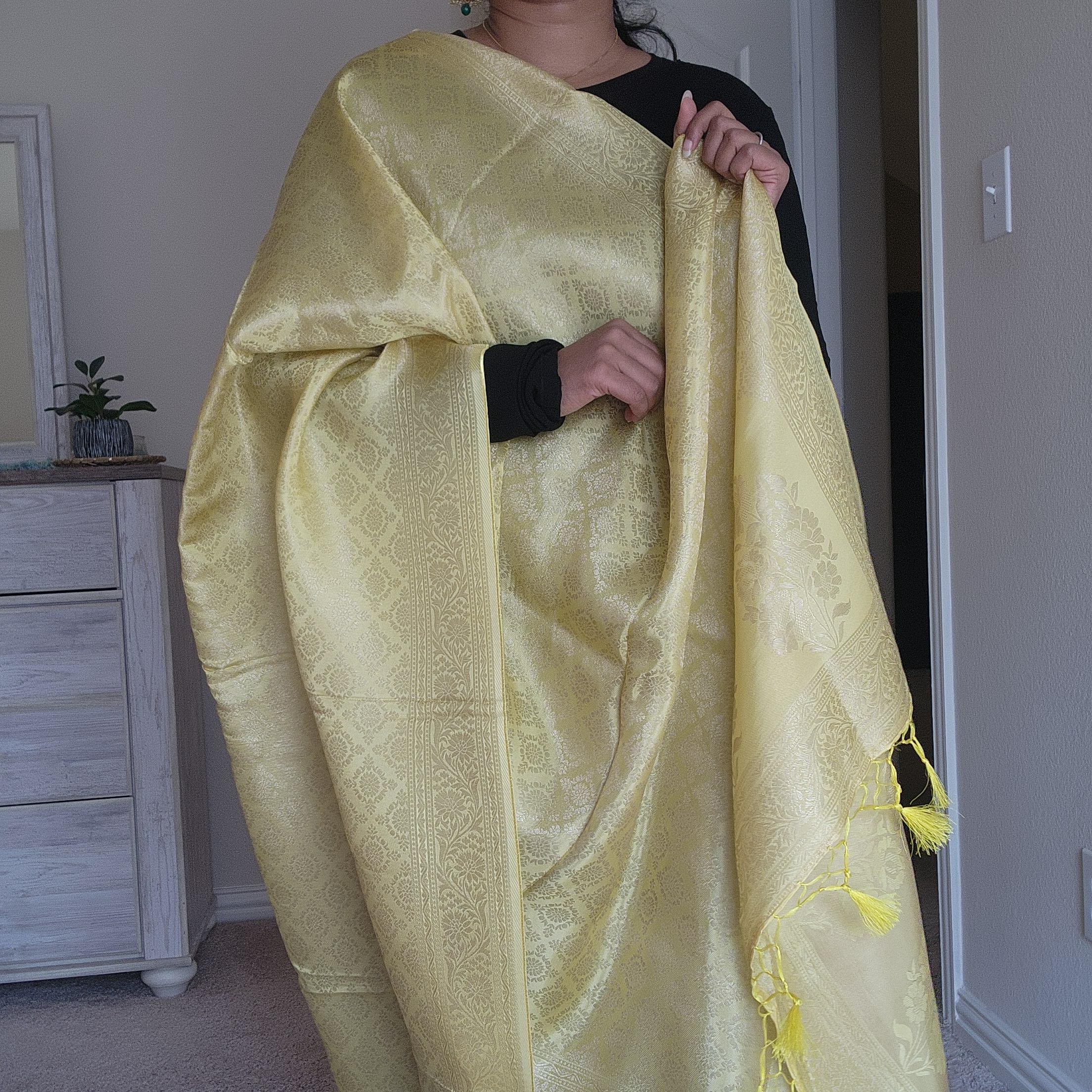 Banarasi Katan Silk Handwoven Dupatta in Lemon Yellow