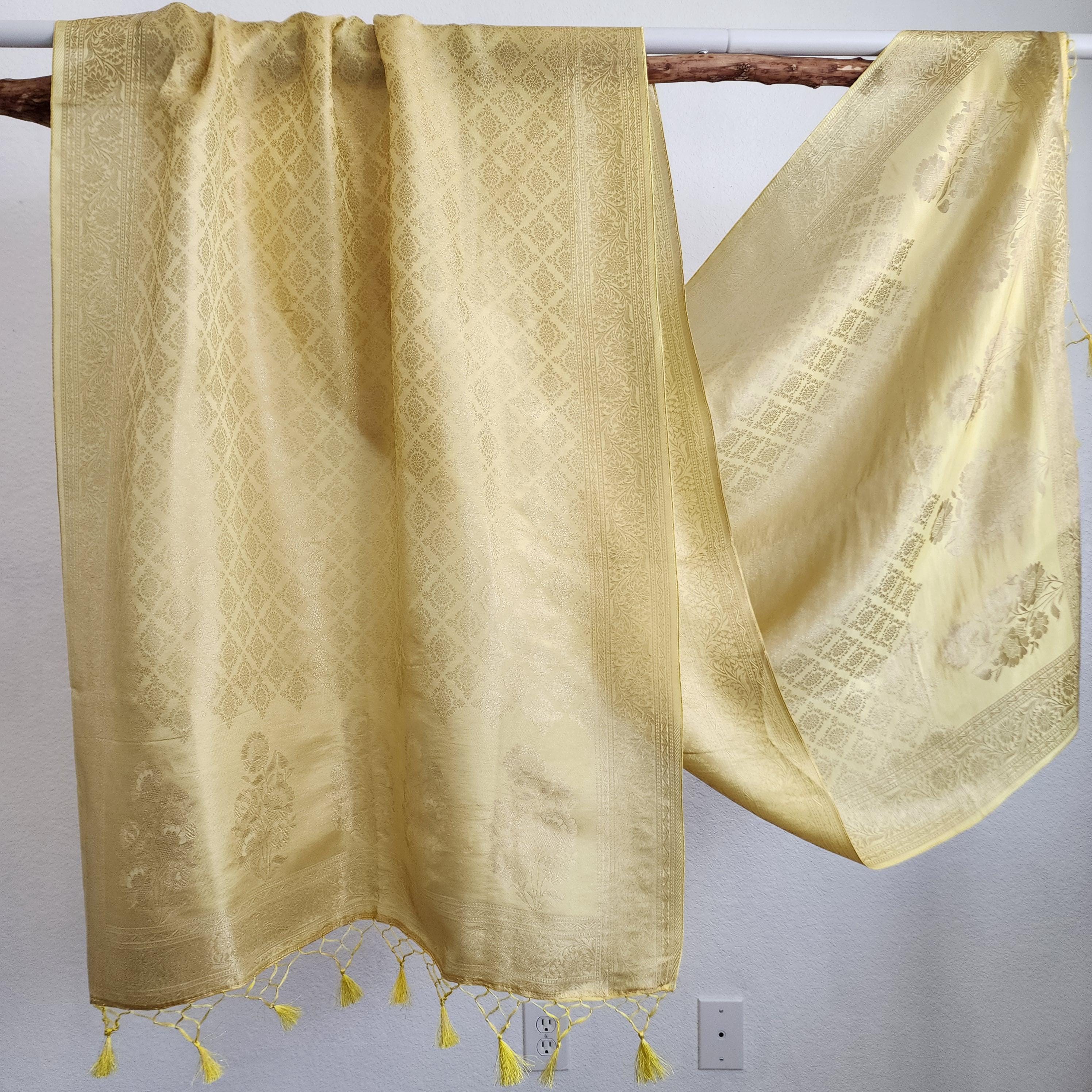 Banarasi Katan Silk Handwoven Dupatta in Lemon Yellow