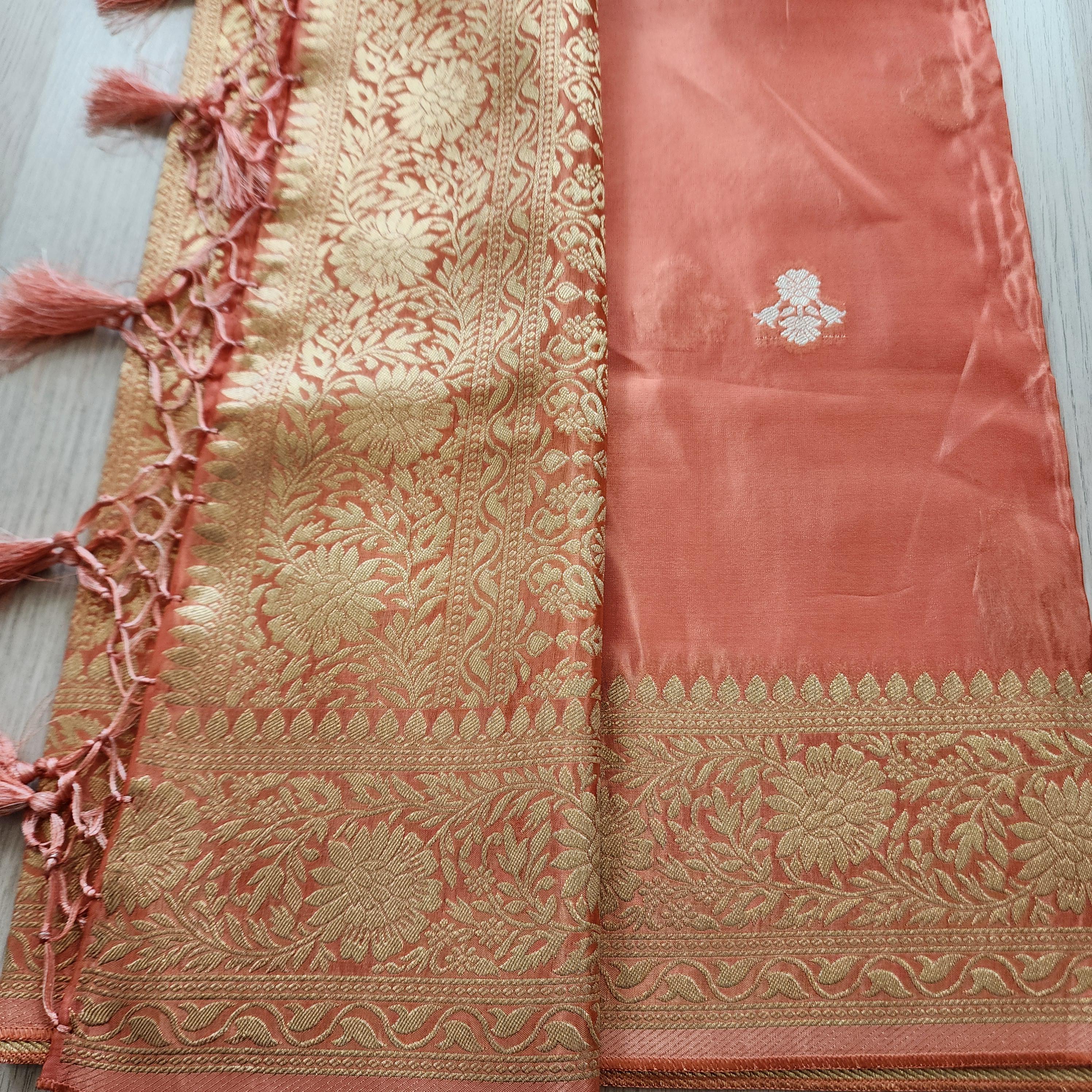 Banarasi Katan Silk Handwoven Dupatta in Peach