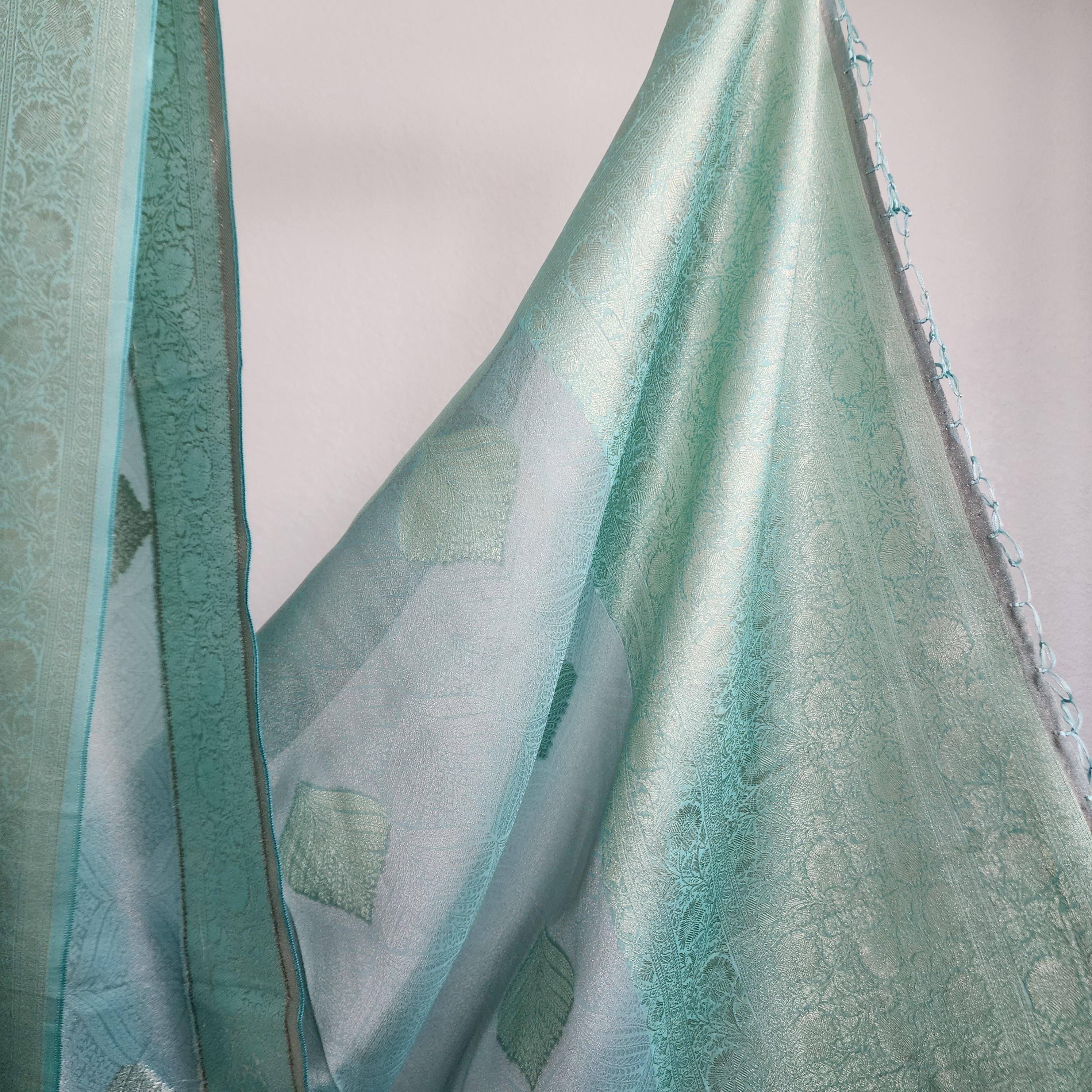Banarasi Khadi Tissue Silk Dupatta in Blue & Gray
