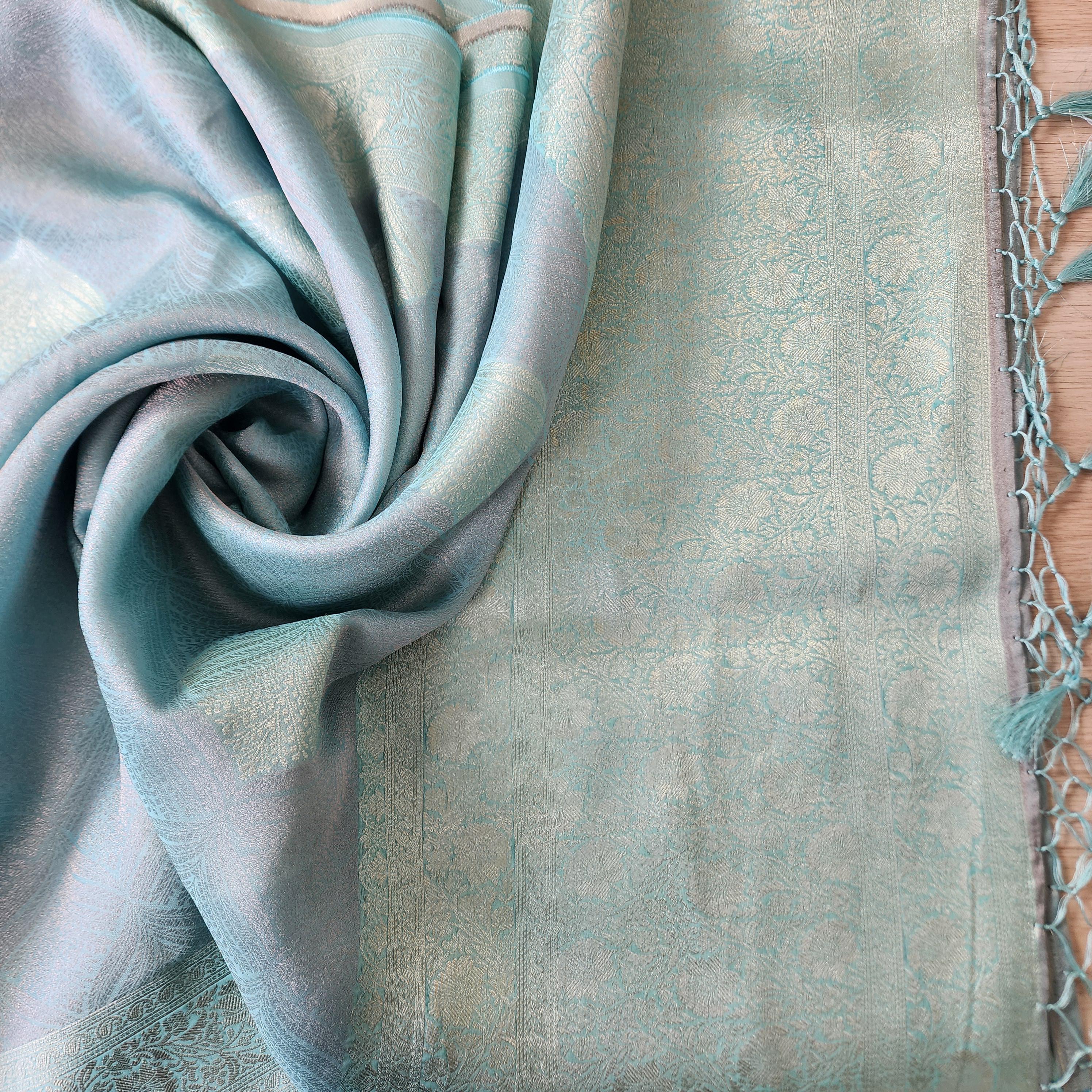 Banarasi Khadi Tissue Silk Dupatta in Blue & Gray