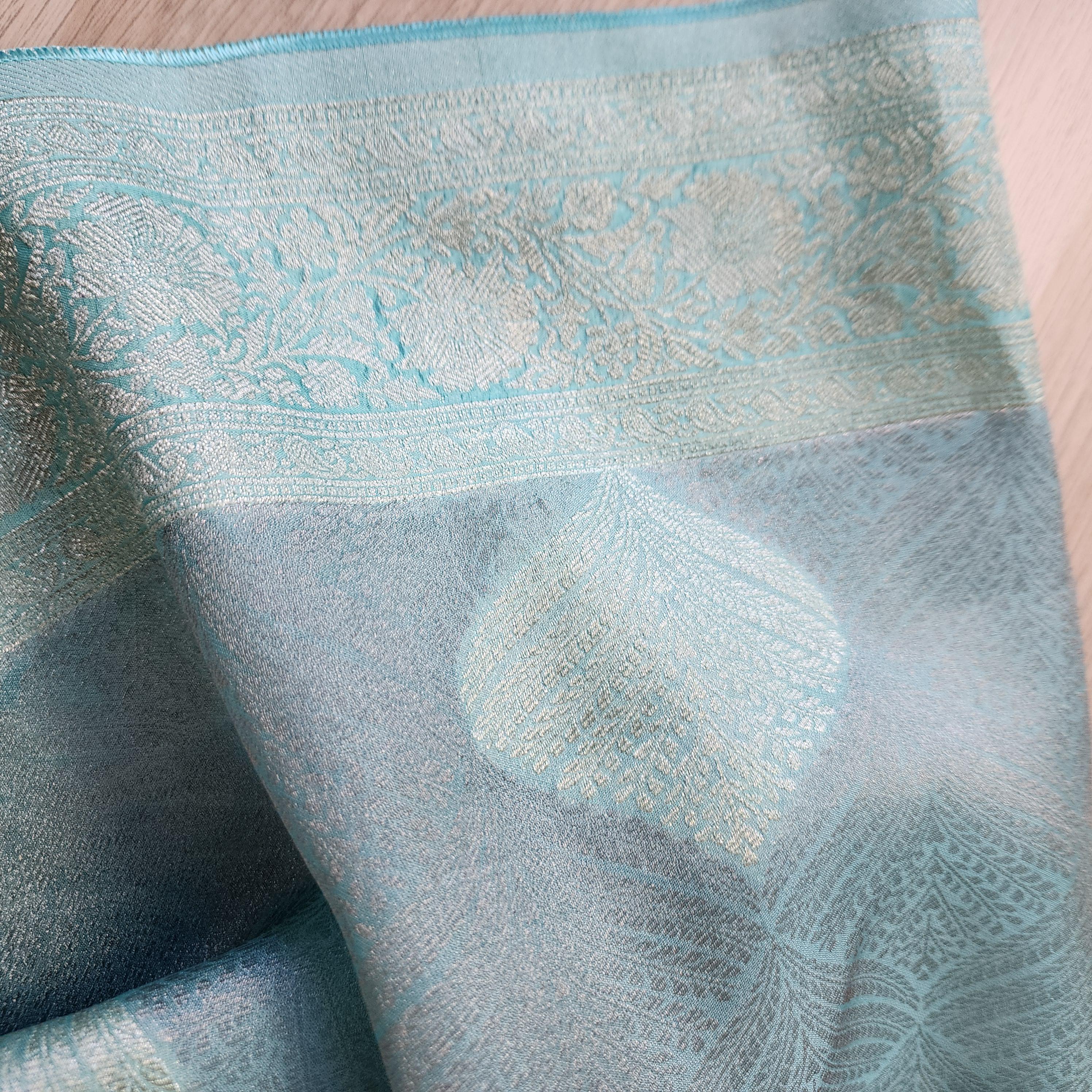Banarasi Khadi Tissue Silk Dupatta in Blue & Gray