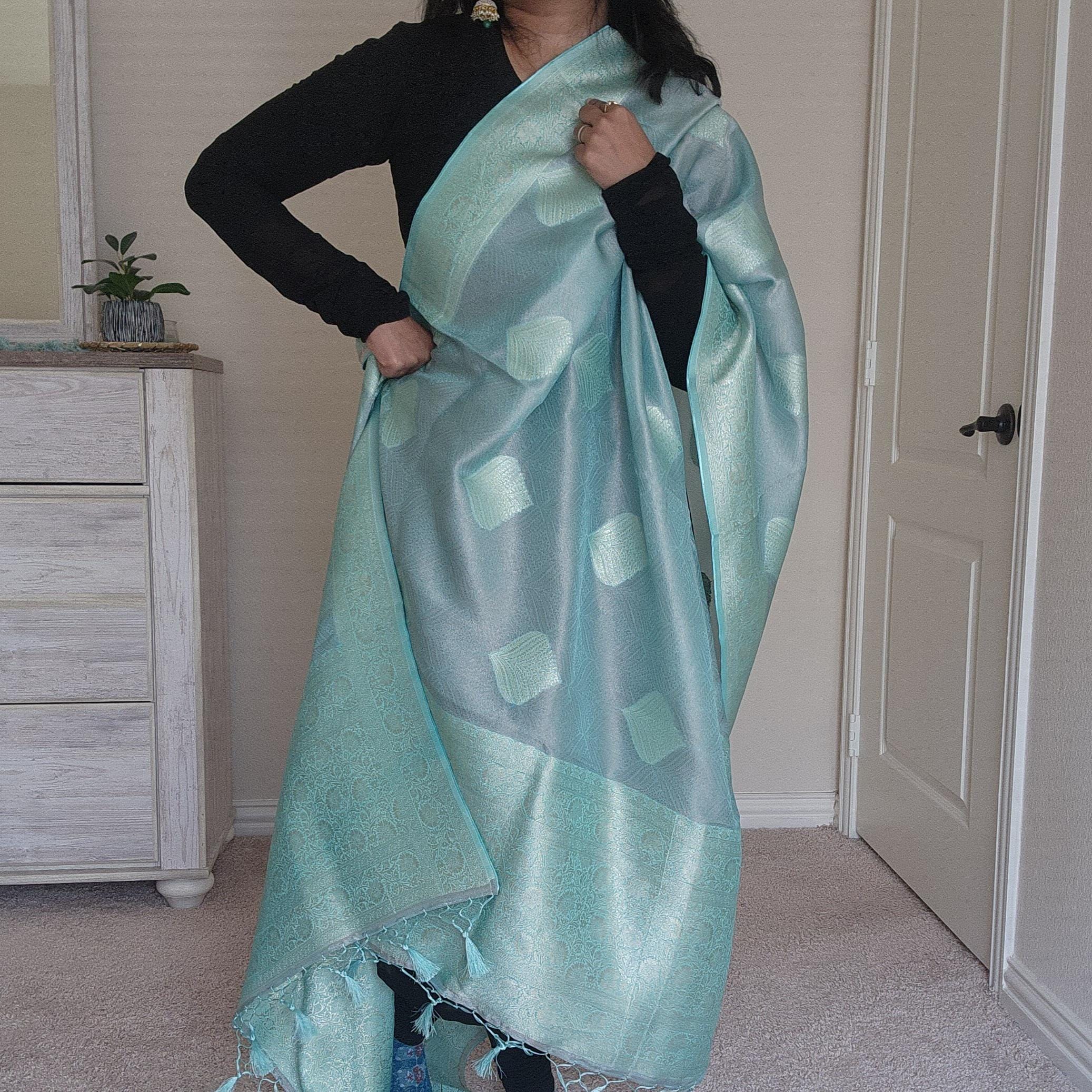 Banarasi Khadi Tissue Silk Dupatta in Blue & Gray