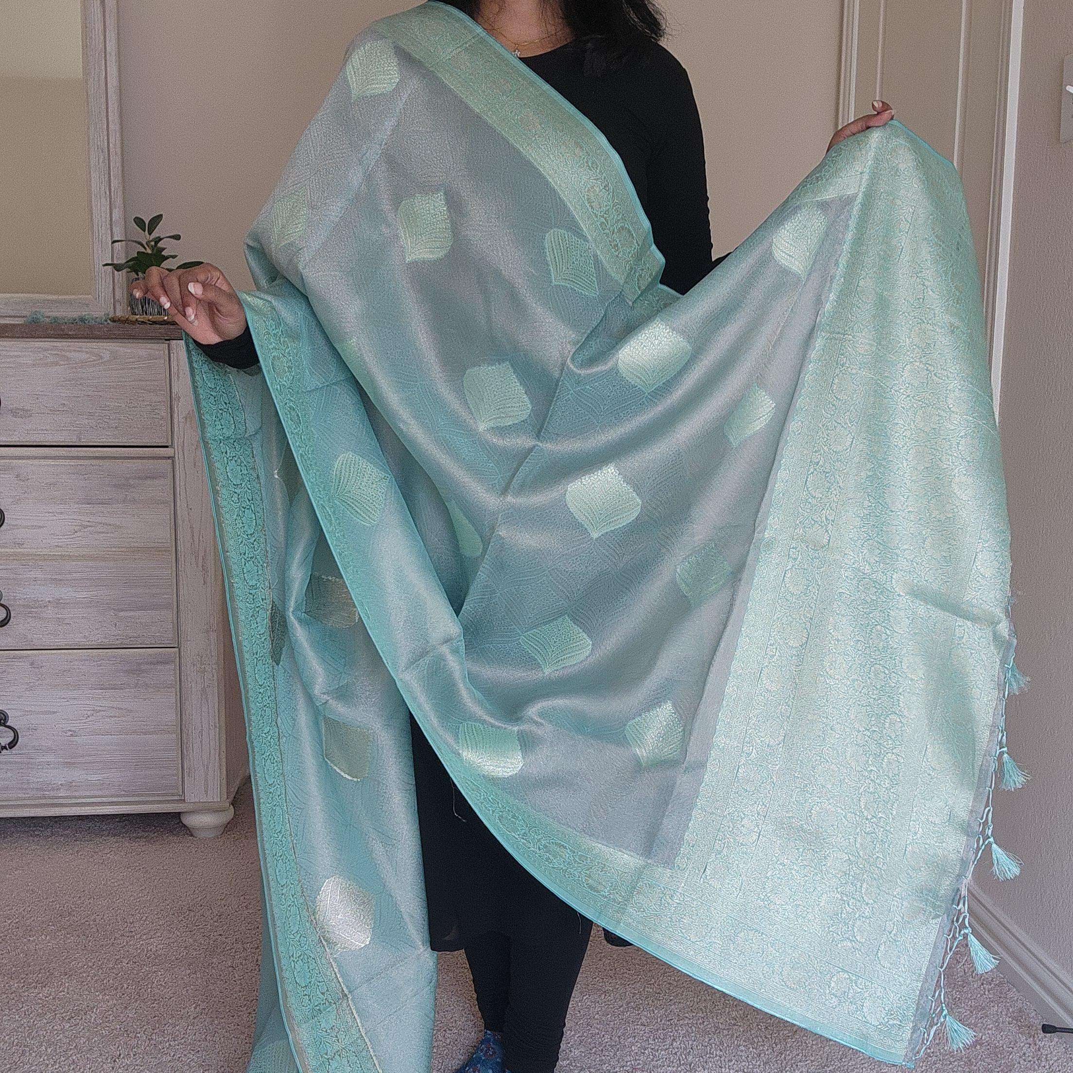 Banarasi Khadi Tissue Silk Dupatta in Blue & Gray