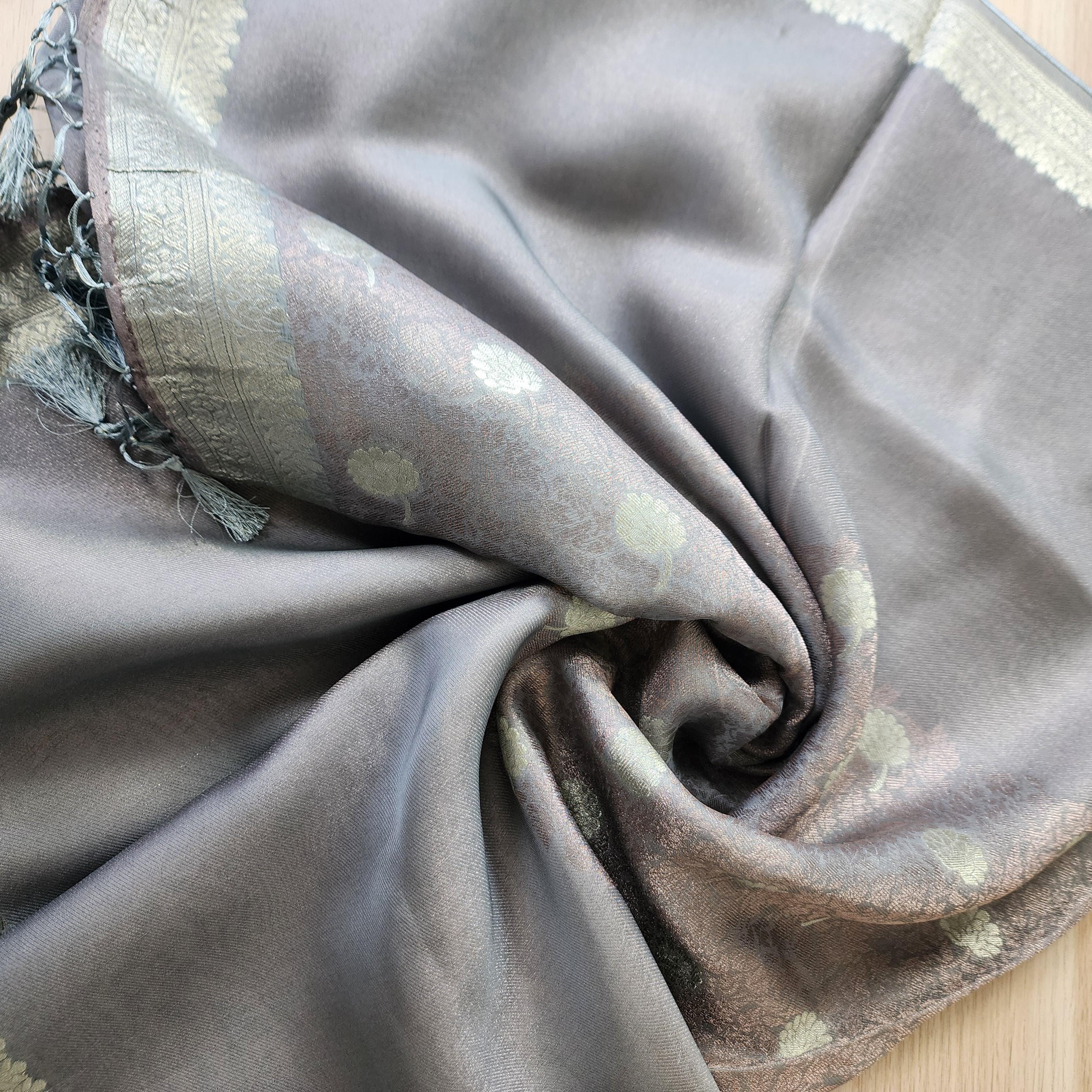 Banarasi Khadi Tissue Silk Dupatta in Gray