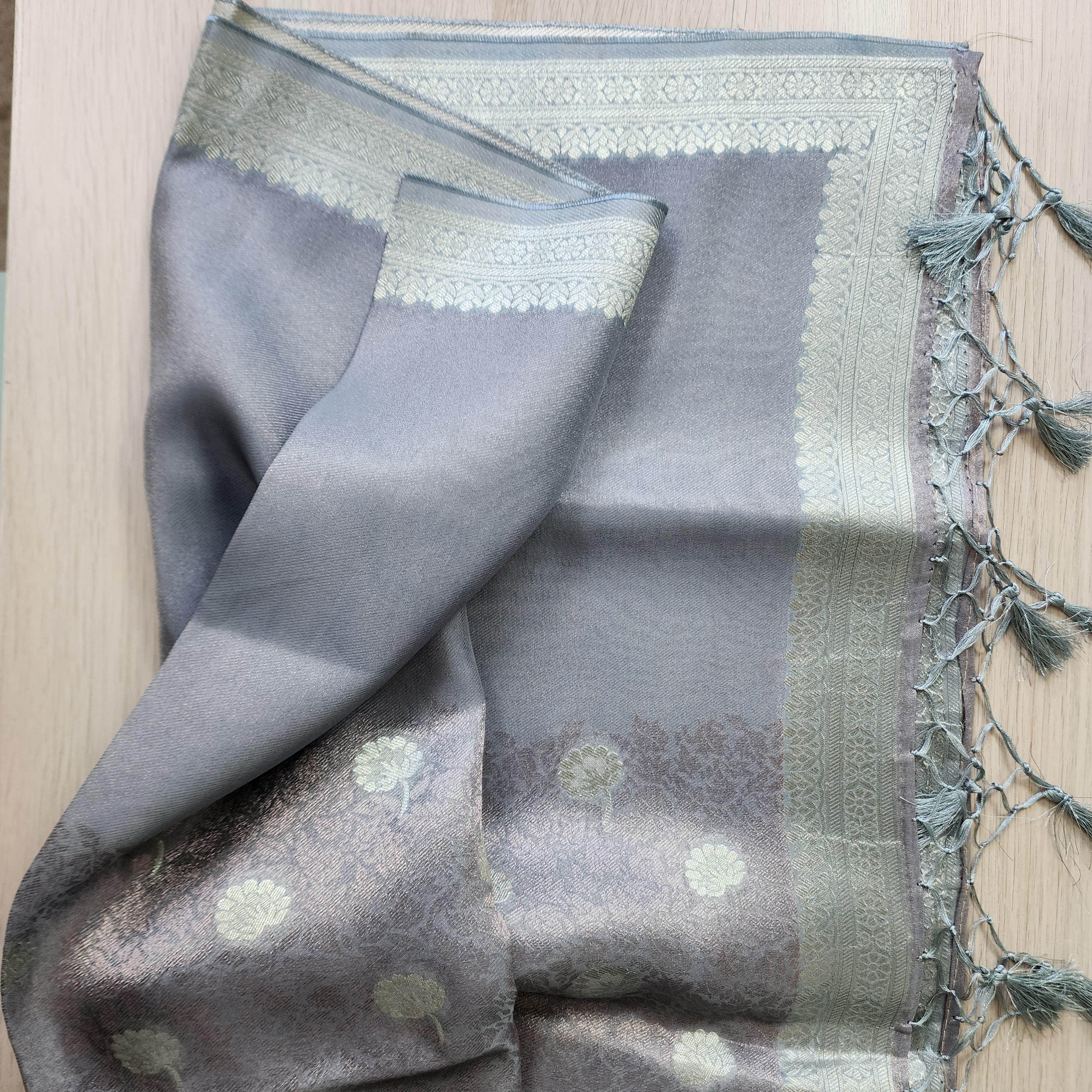 Banarasi Khadi Tissue Silk Dupatta in Gray