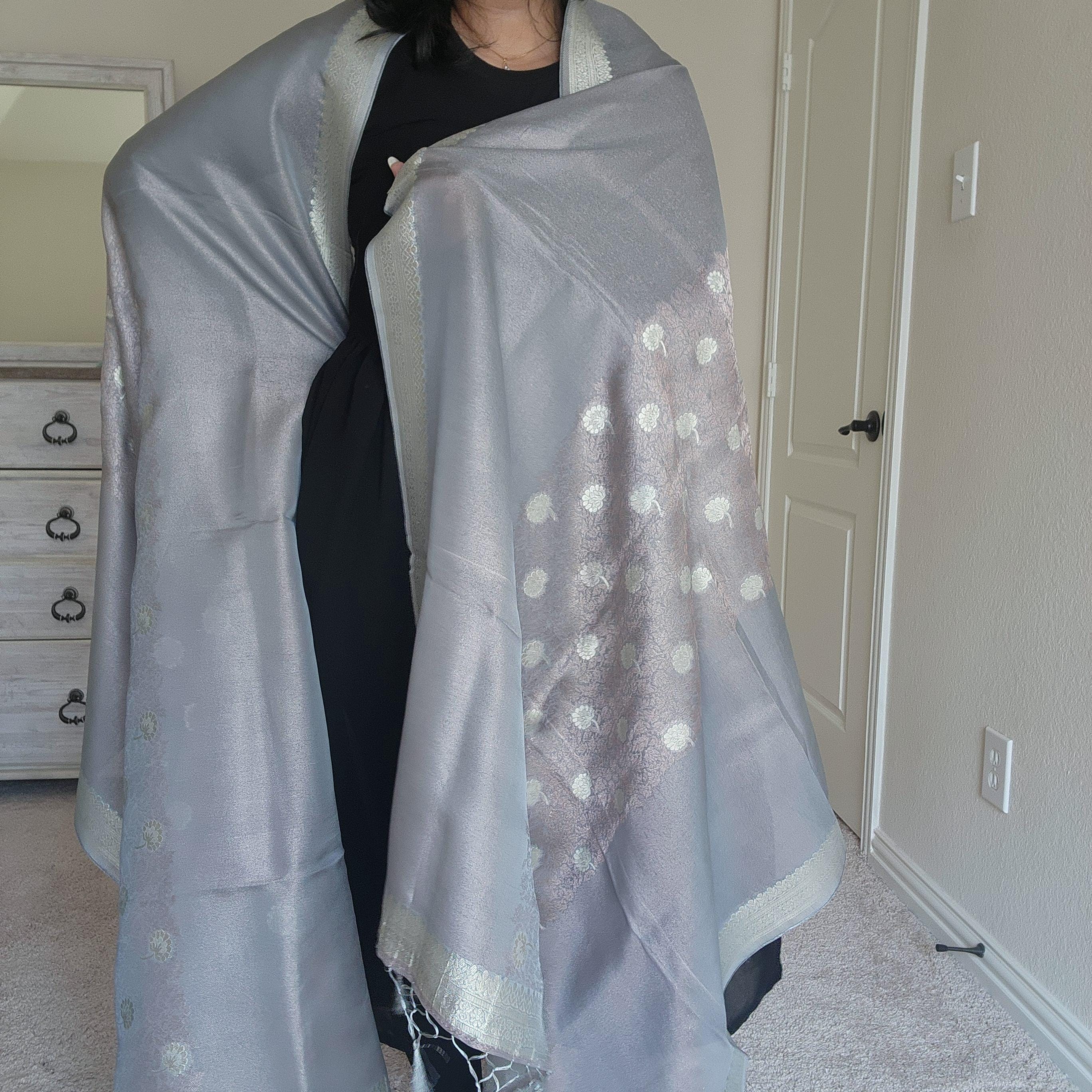 Banarasi Khadi Tissue Silk Dupatta in Gray