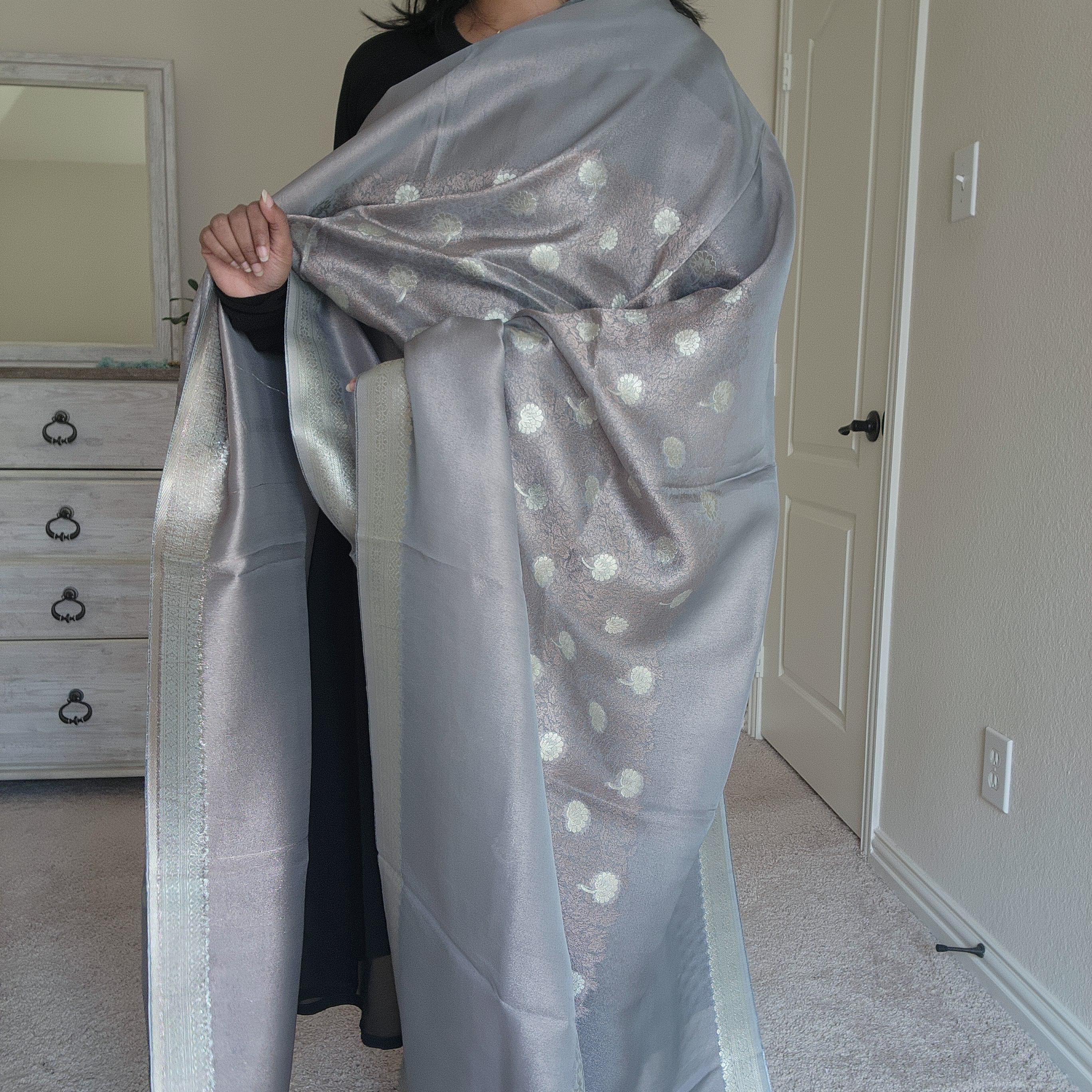 Banarasi Khadi Tissue Silk Dupatta in Gray