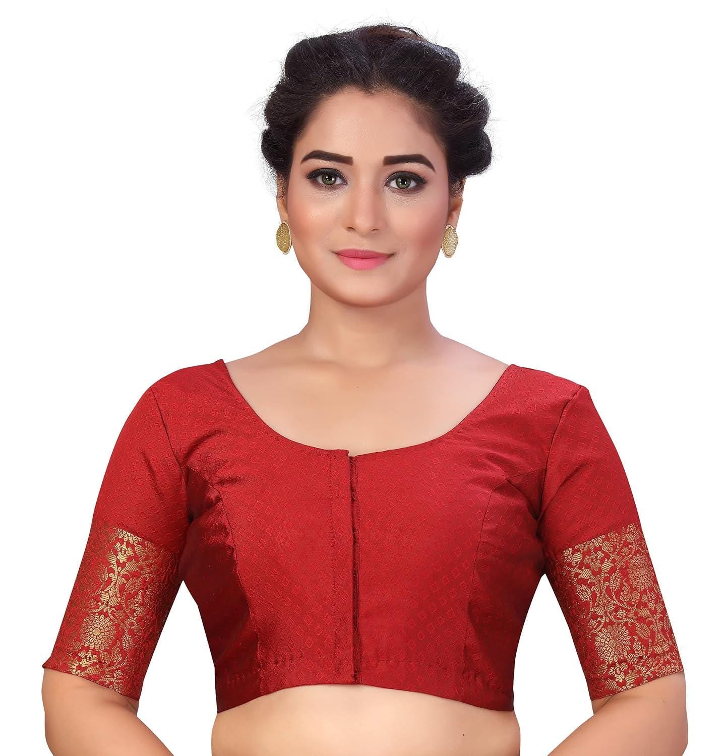 Golden Kanjivaram Border Saree Blouse with Elbow Length Sleeves