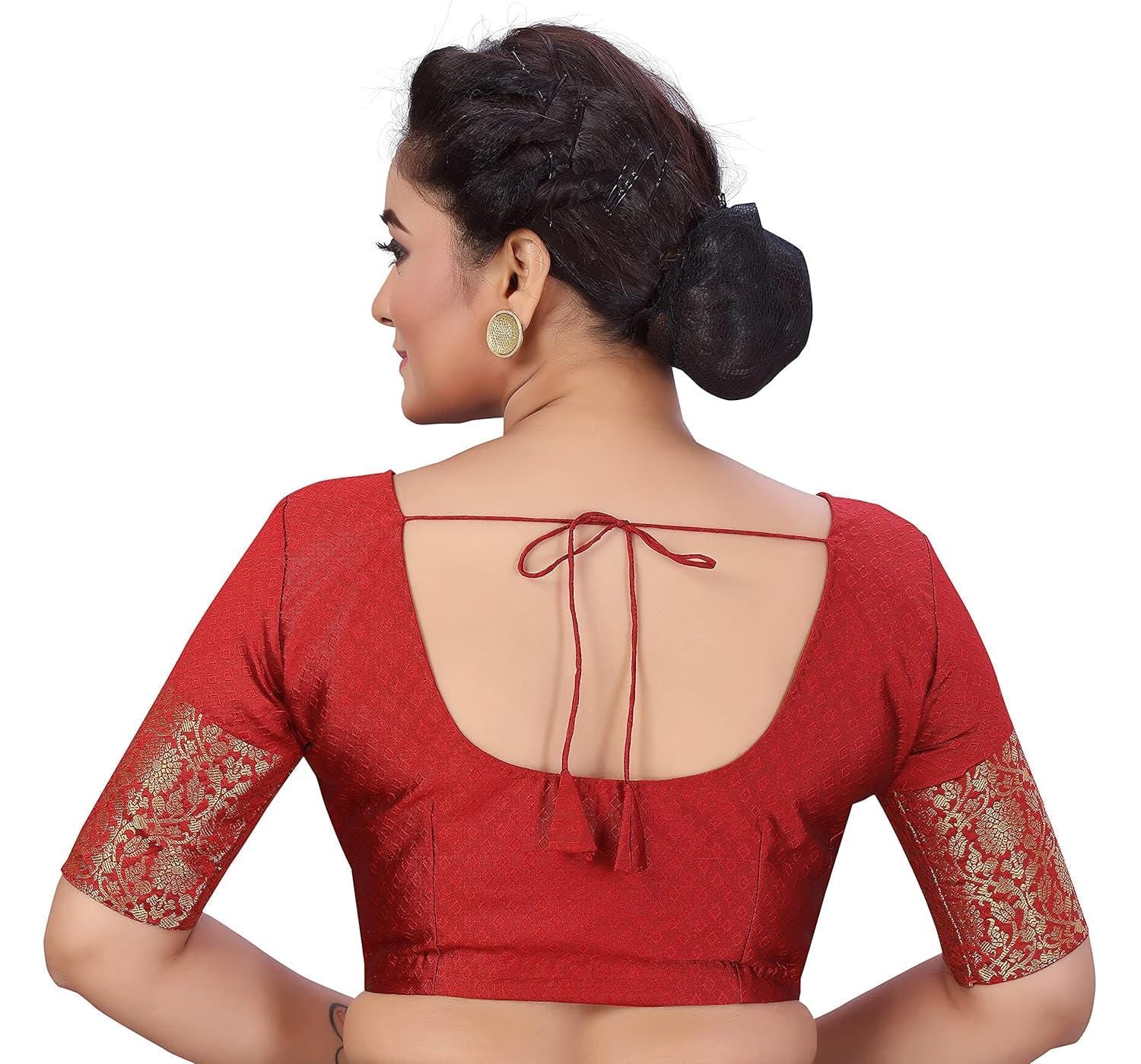 Golden Kanjivaram Border Saree Blouse with Elbow Length Sleeves