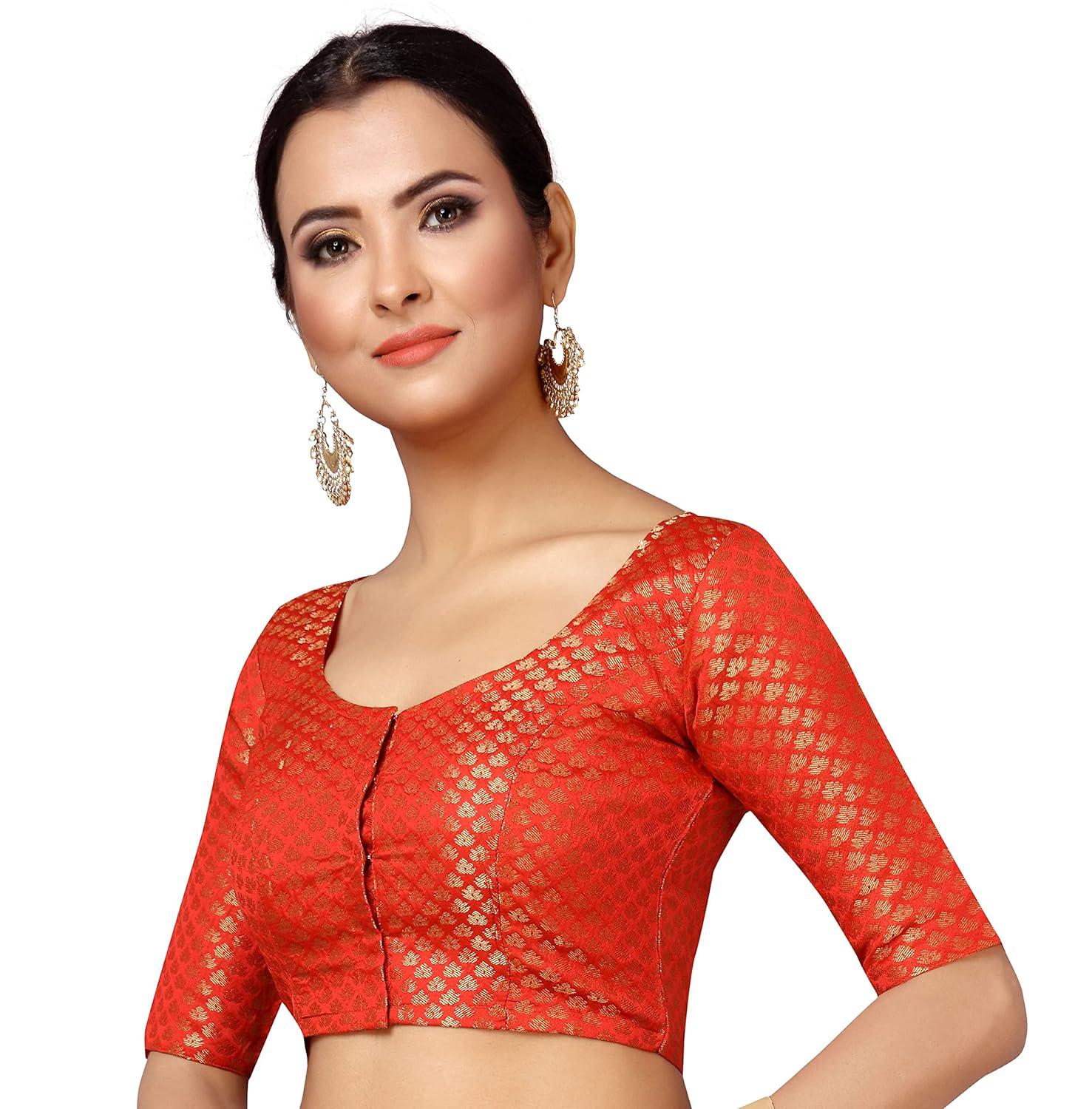Brocade Saree Blouse with Elbow Length Sleeves
